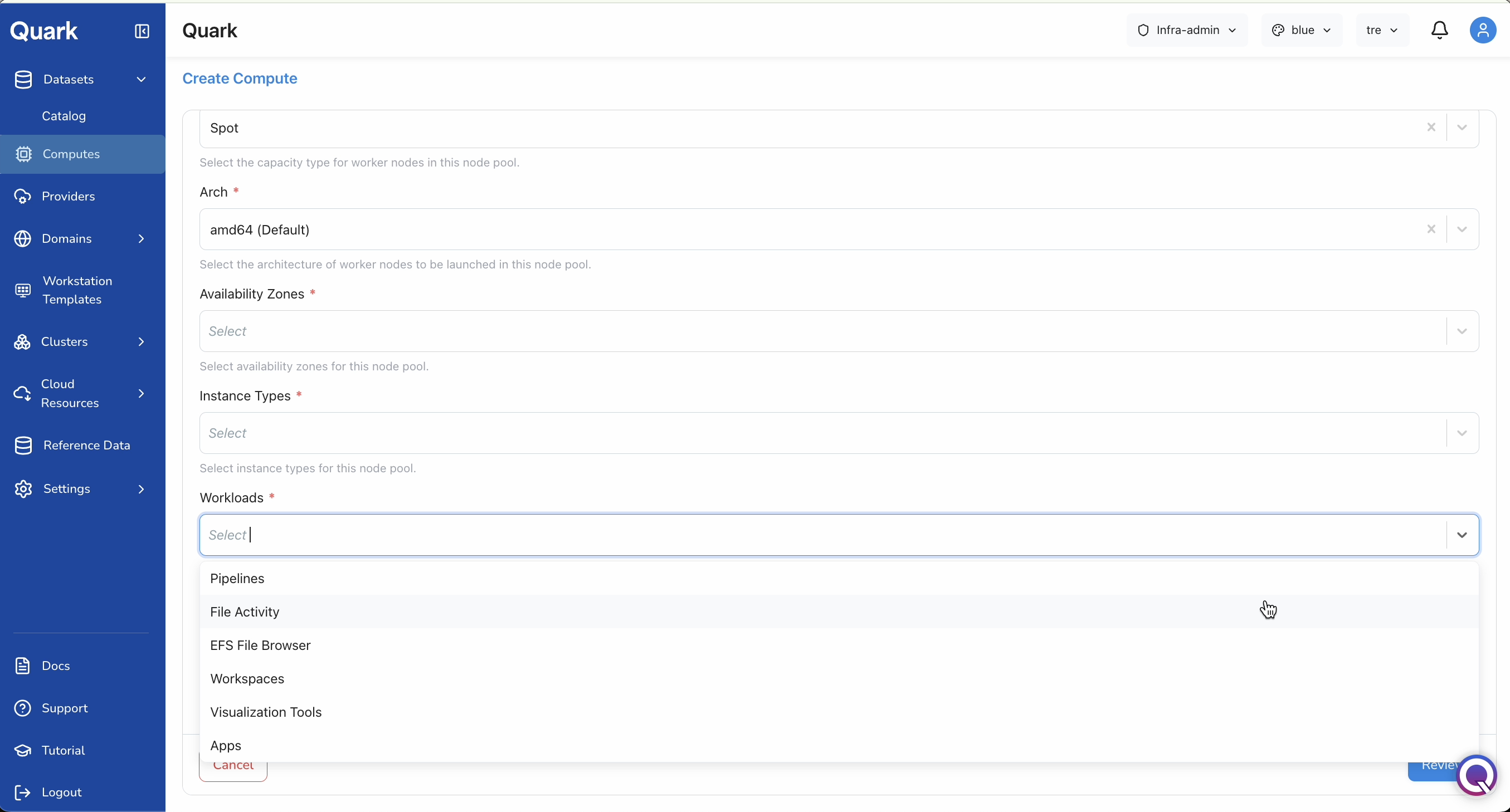 Screenshot: Create Compute form scrolled