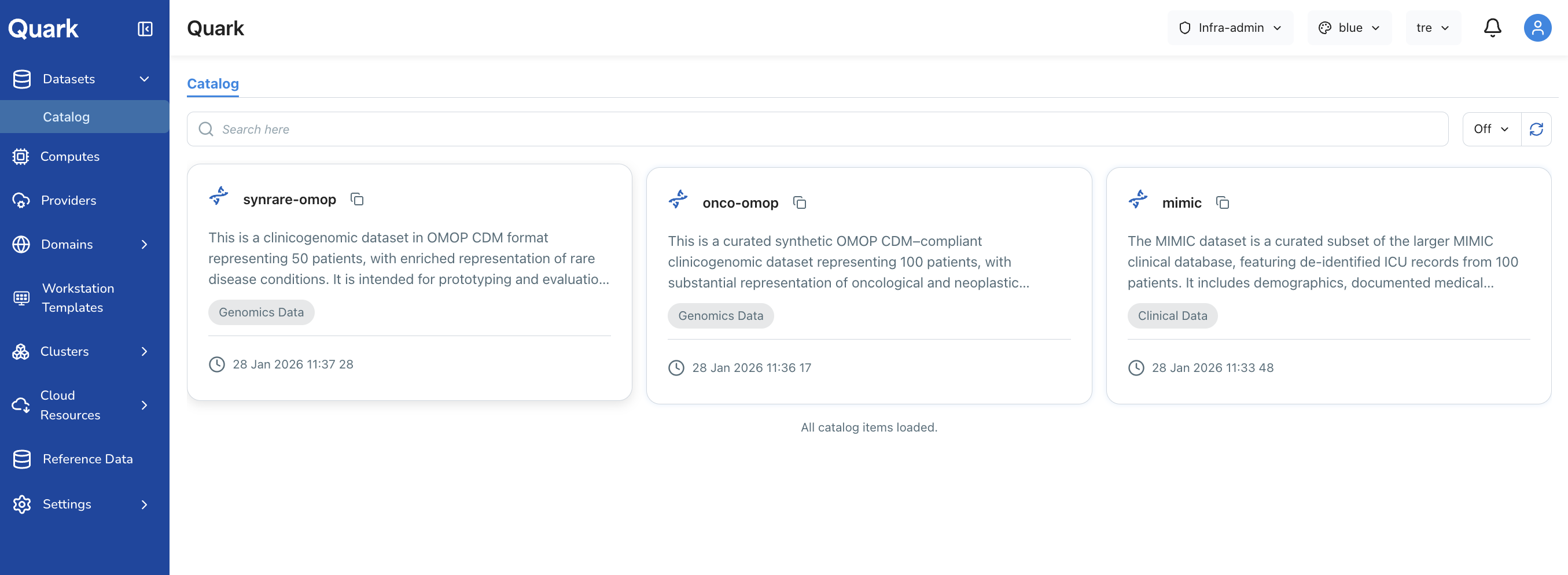 Screenshot: Datasets Catalog tab