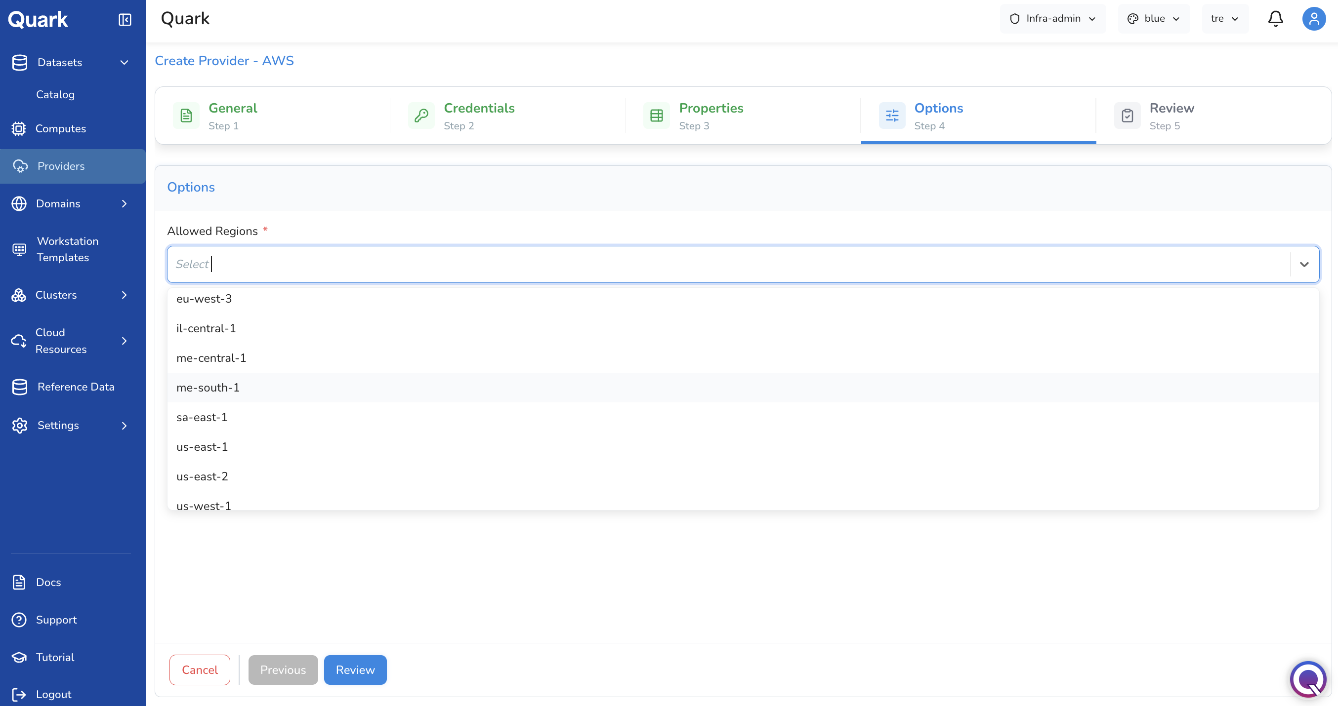 Screenshot: Create Provider - AWS wizard on Step 4