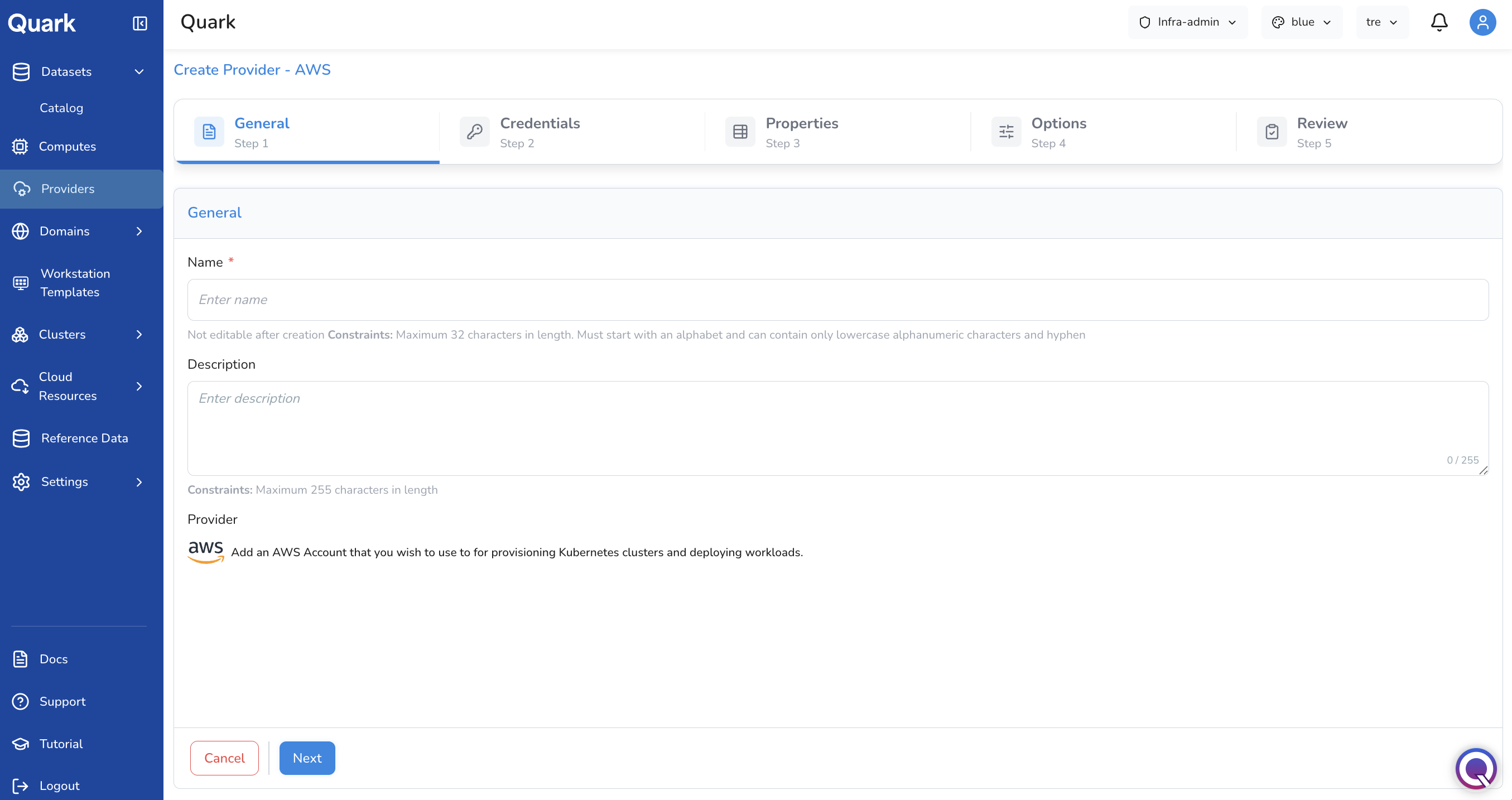 Screenshot: Create Provider - AWS