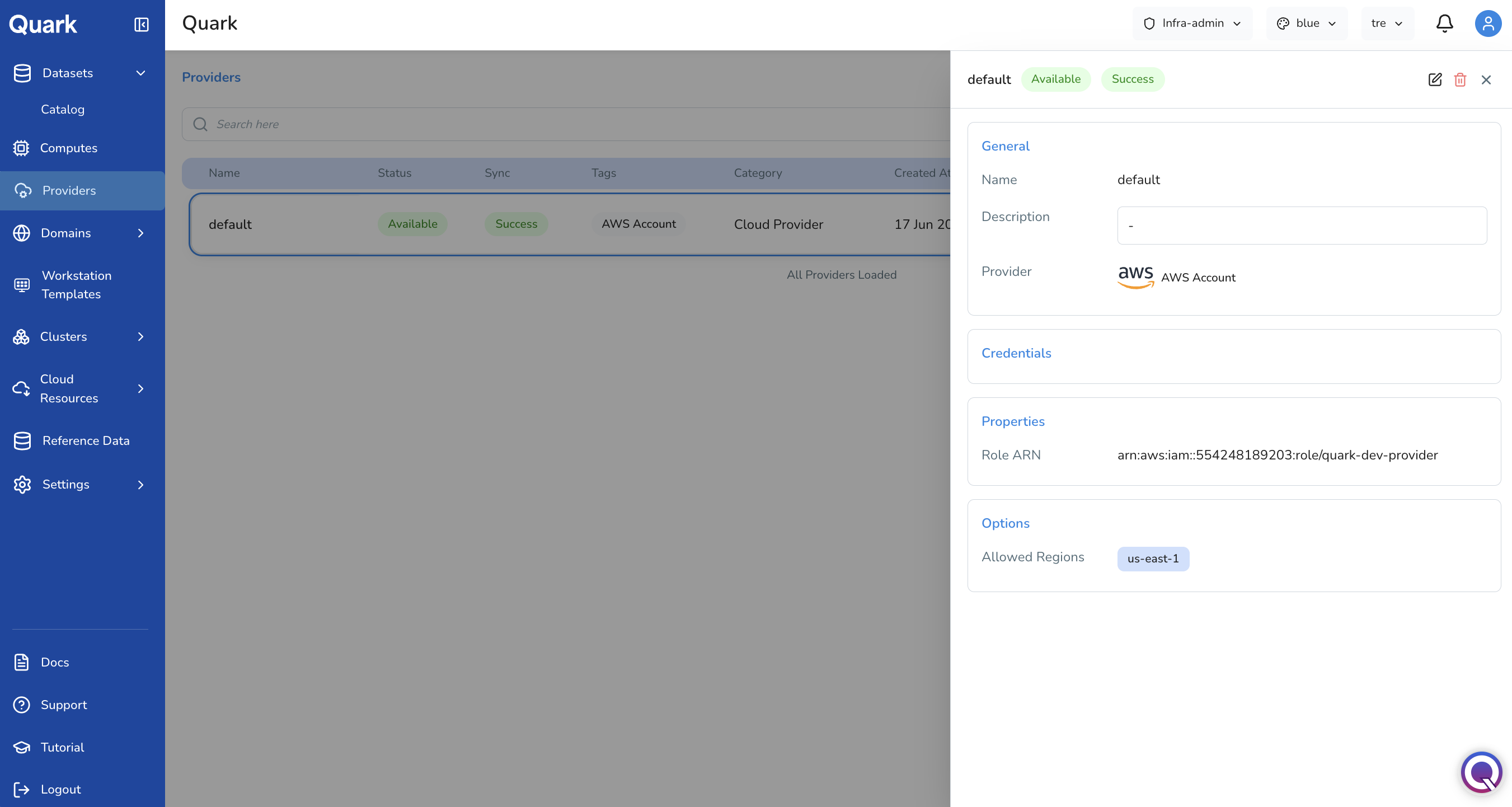 Screenshot: Providers pane open