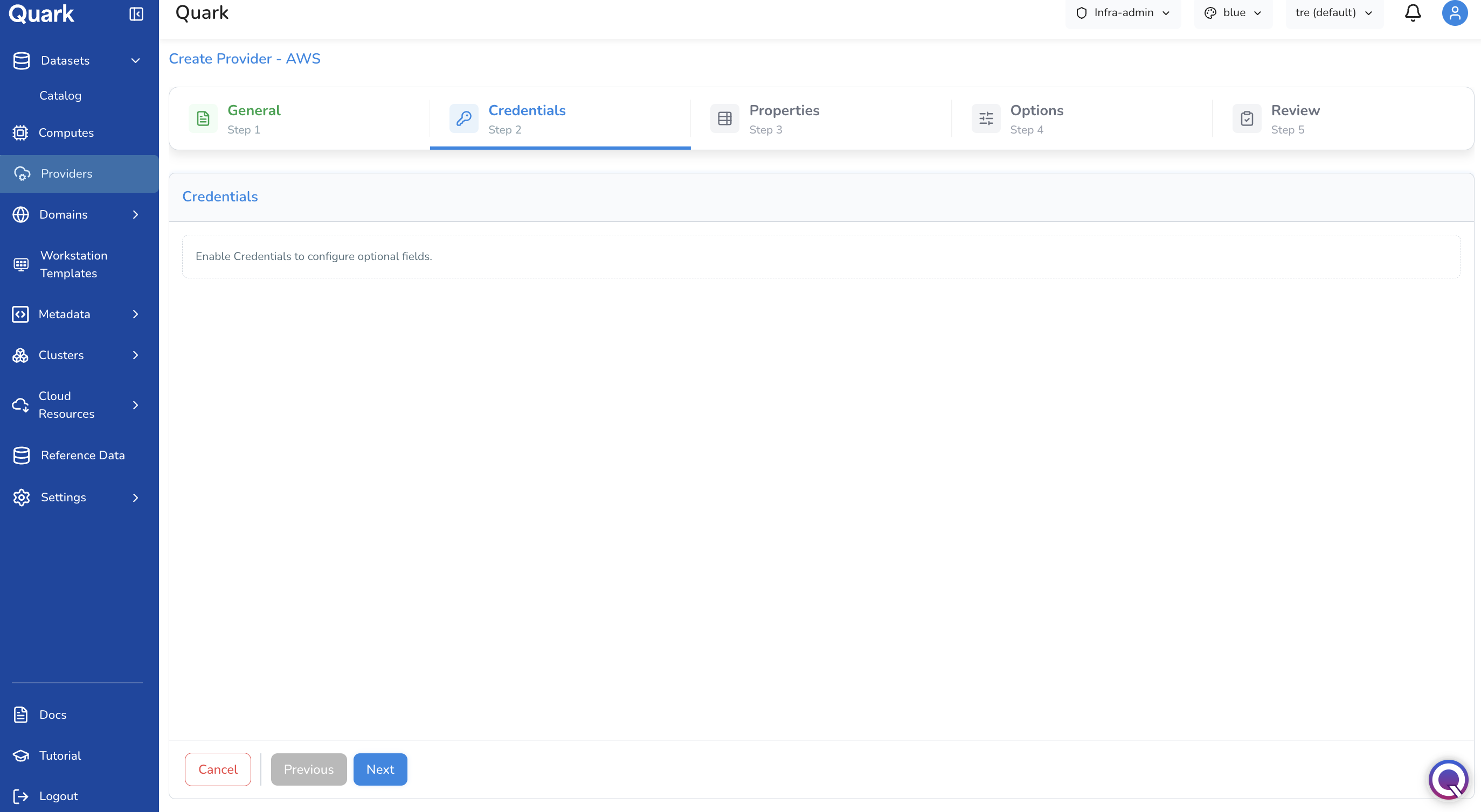 Screenshot: Create Provider - AWS