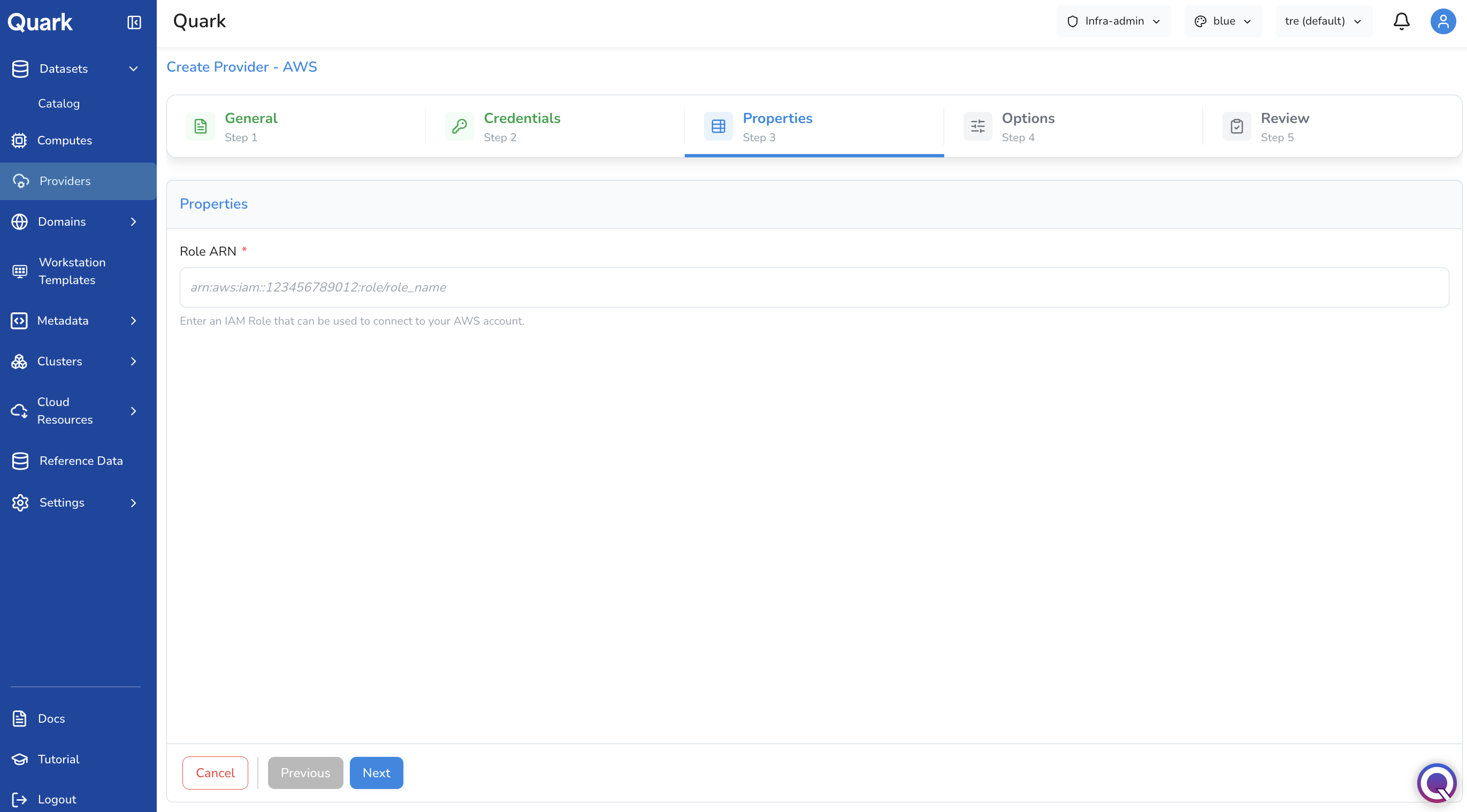 Screenshot: Create Provider - AWS