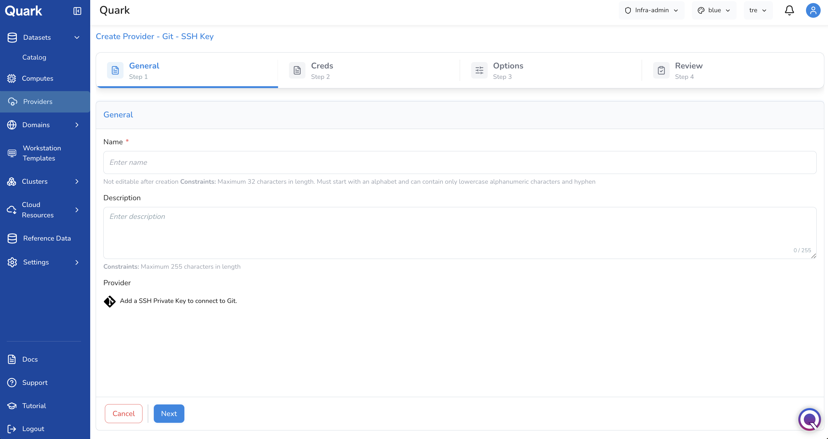 Screenshot: Create Provider - Git - SSH Key - 1