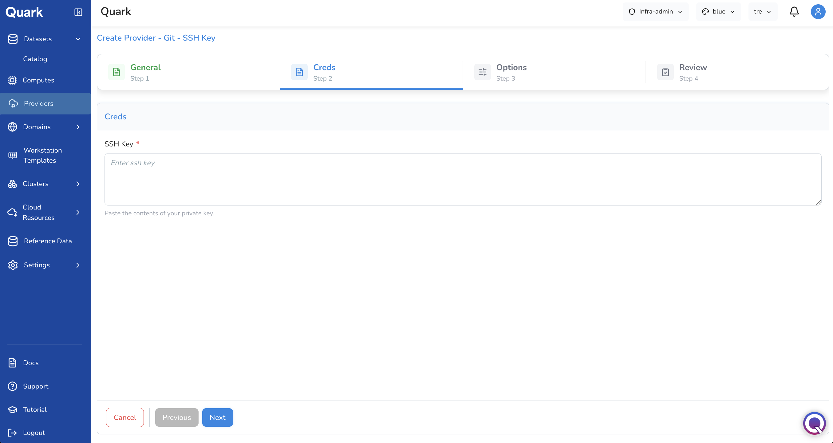 Screenshot: Create Provider - Git - SSH Key 2