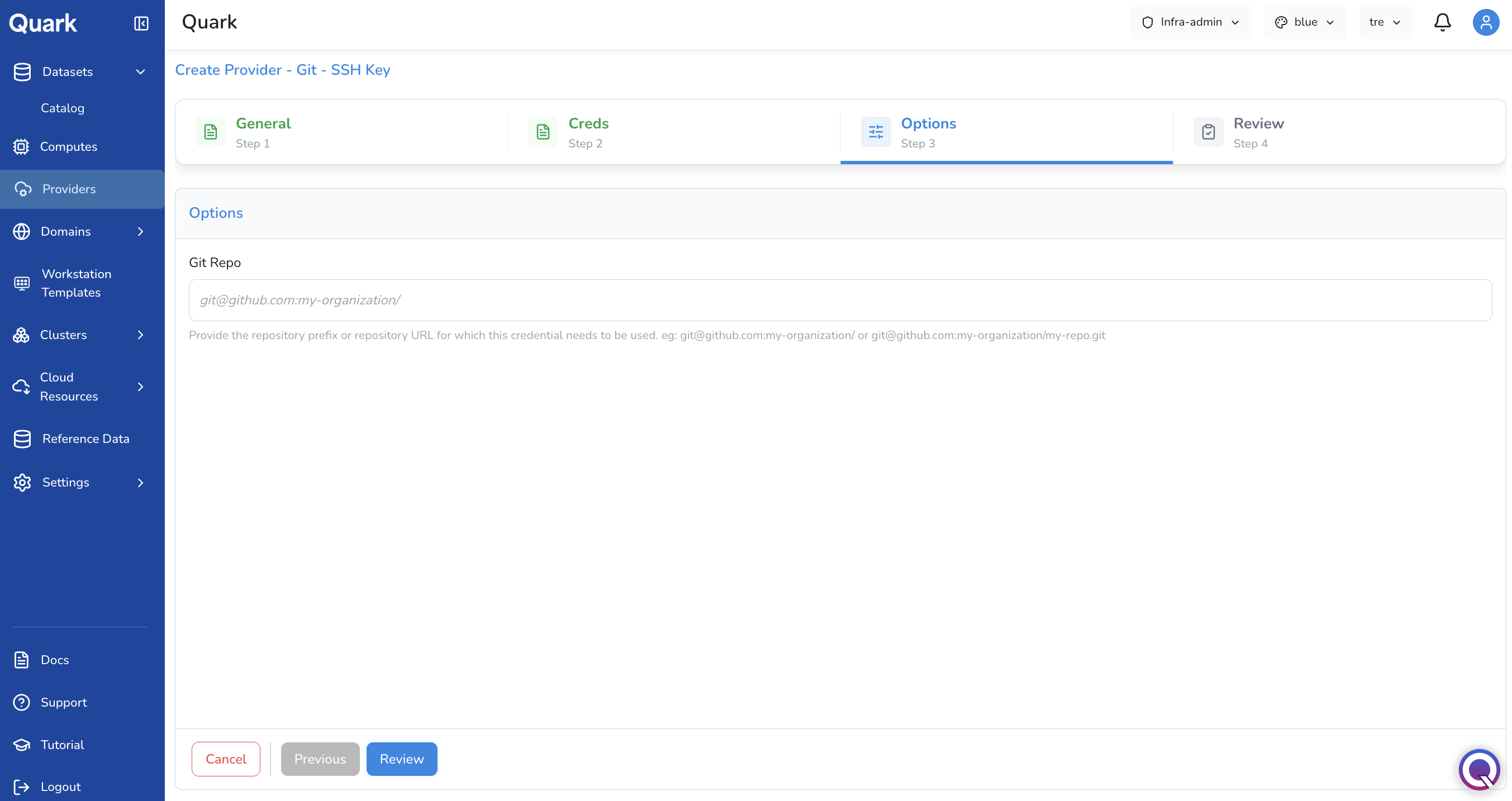 Screenshot: Create Provider - Git - SSH Key 3