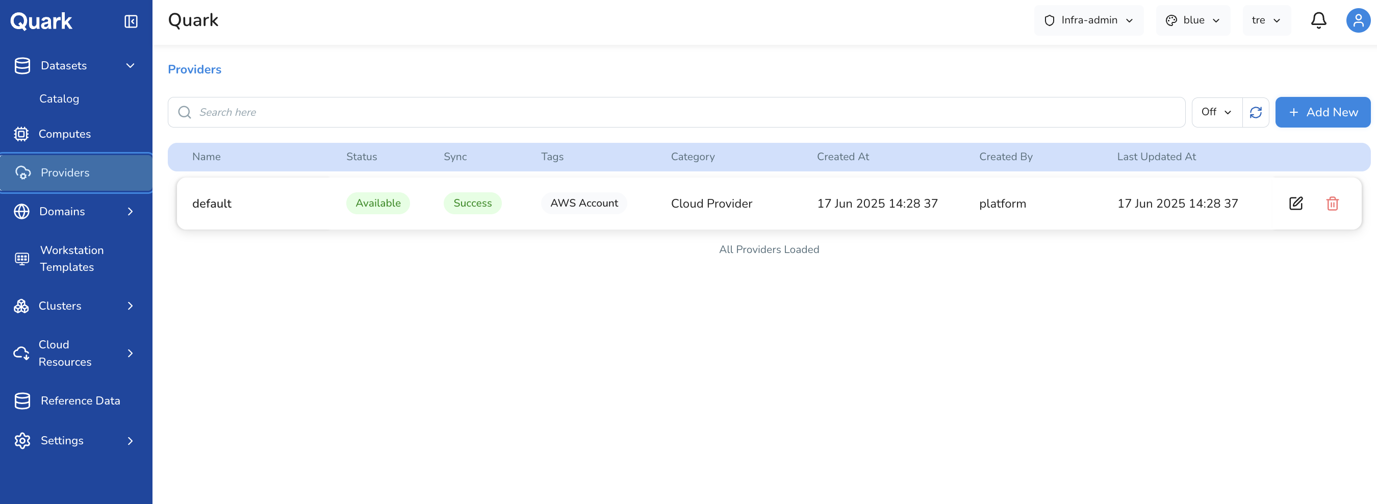 Screenshot: Providers landing page