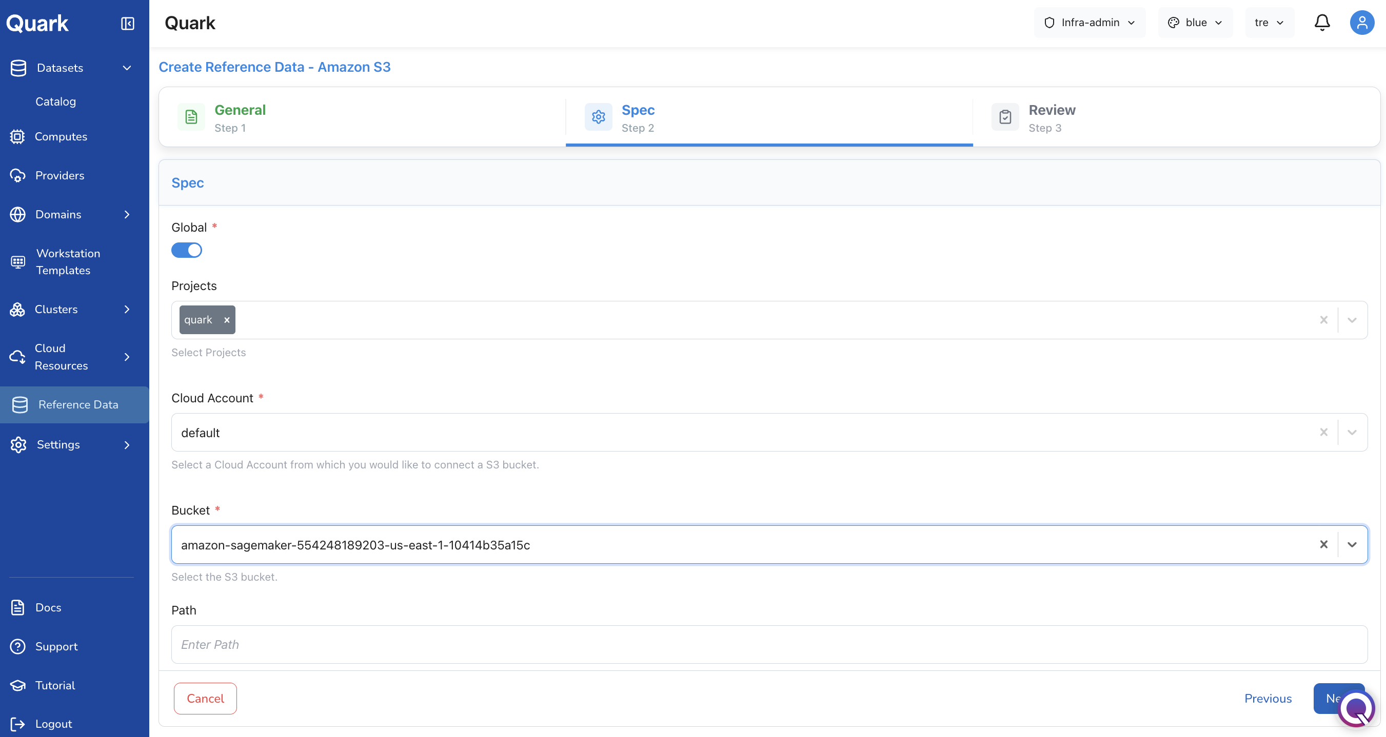 Screenshot: Specs tab