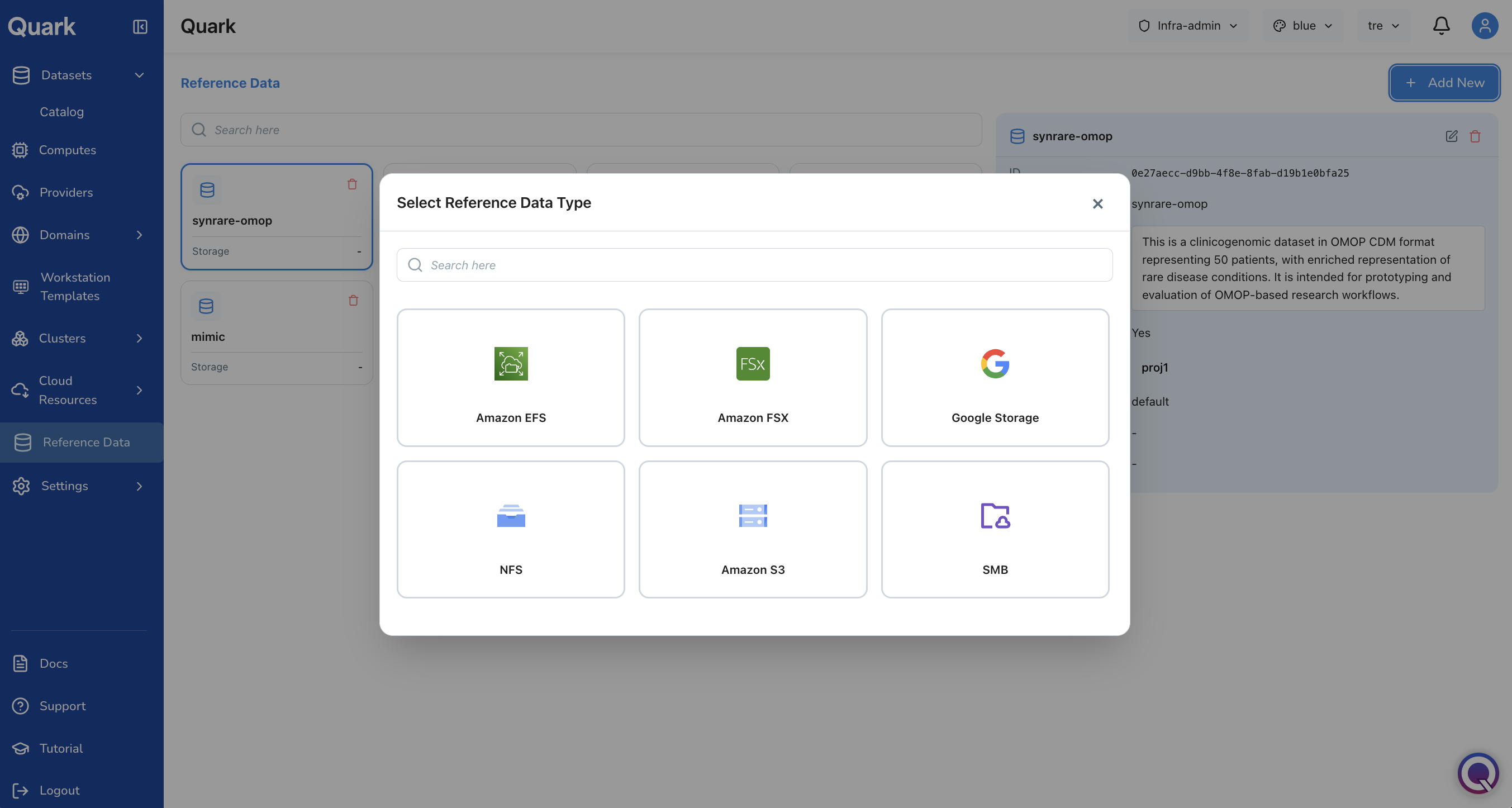 Screenshot: Source selection screen