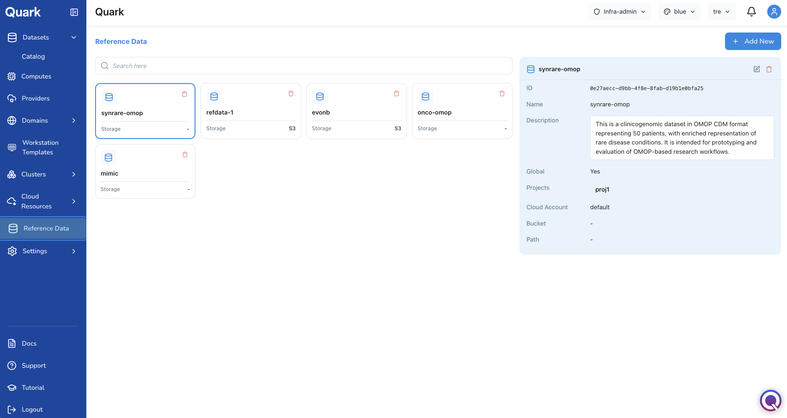 Screenshot: Reference Data landing page