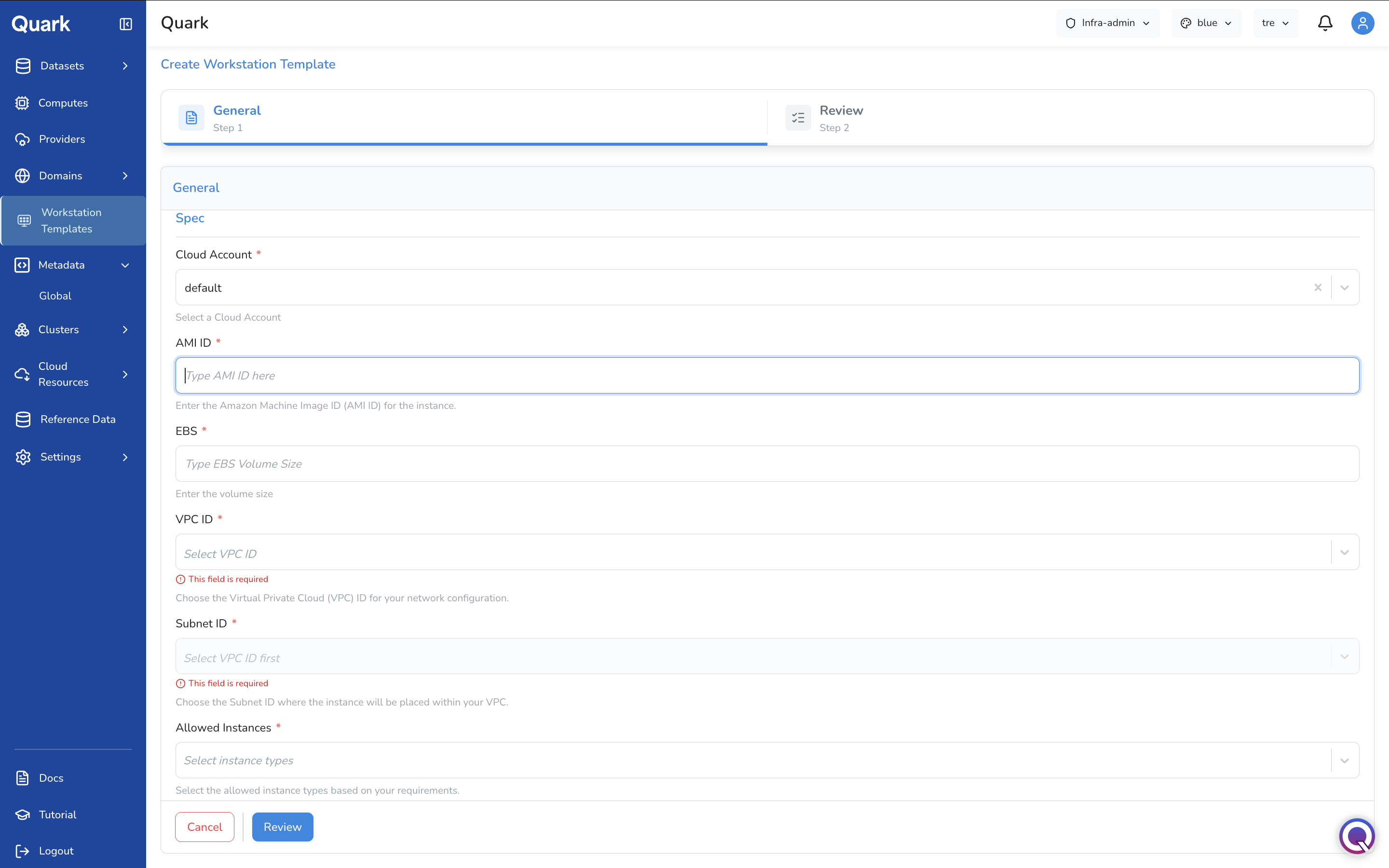 Screenshot: Create Workstation Template
