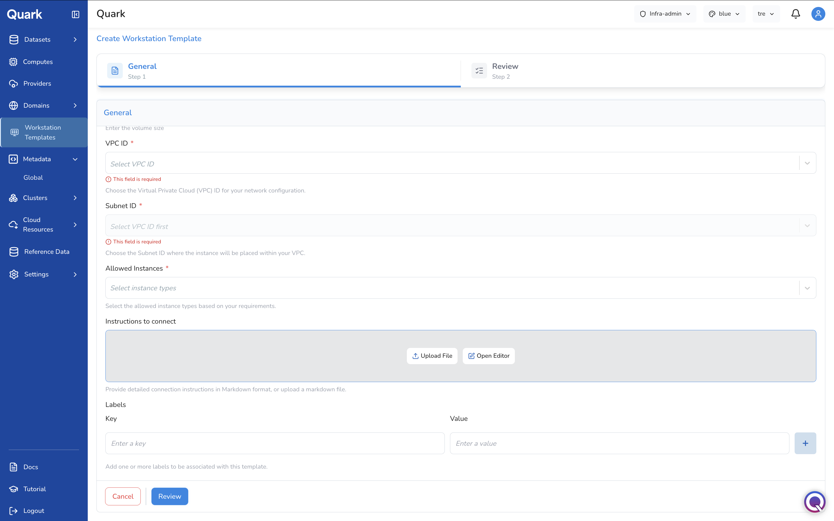 Screenshot: Create Workstation Template wizard scrolled