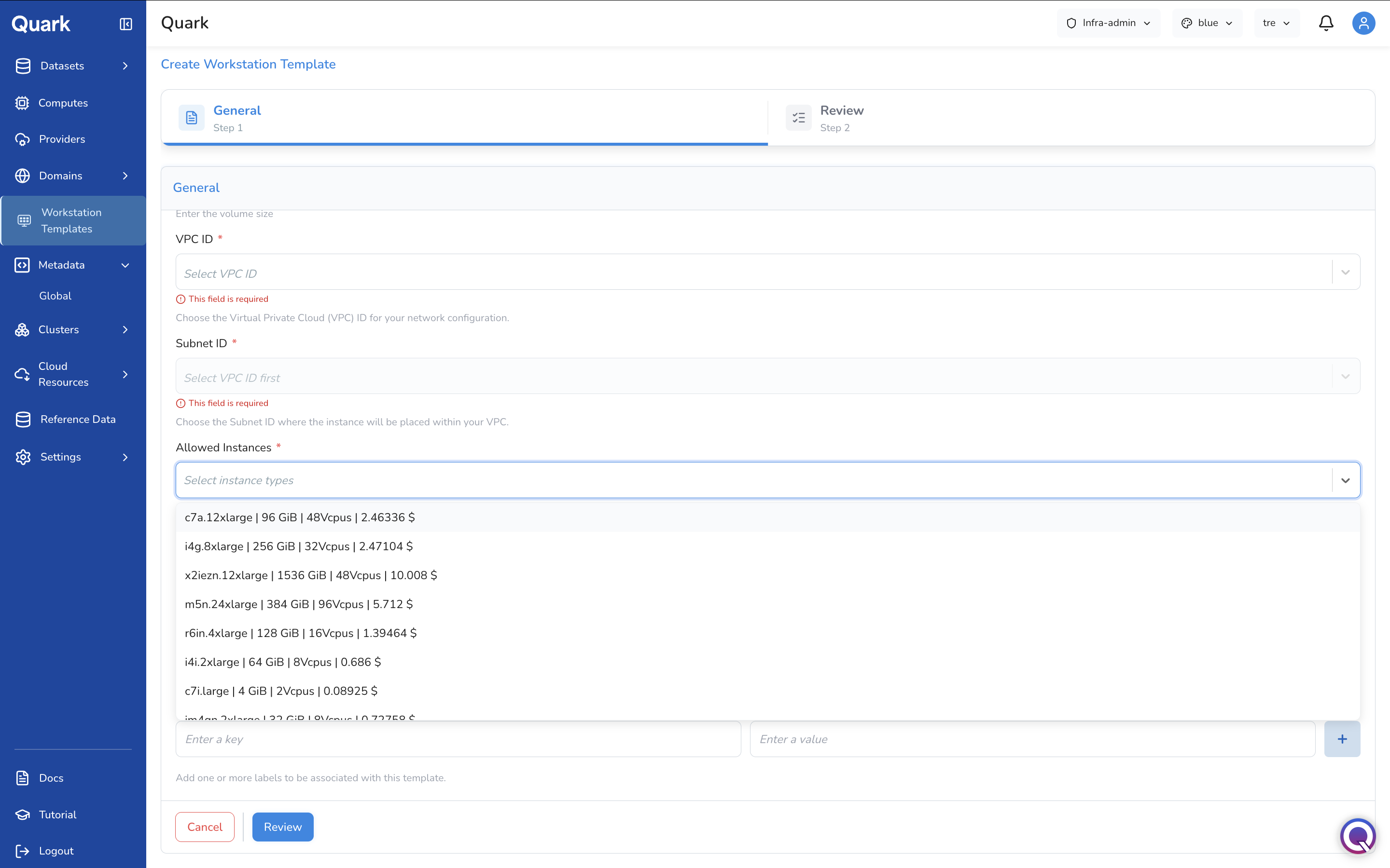 Screenshot: Create Workstation Template wizard scrolled