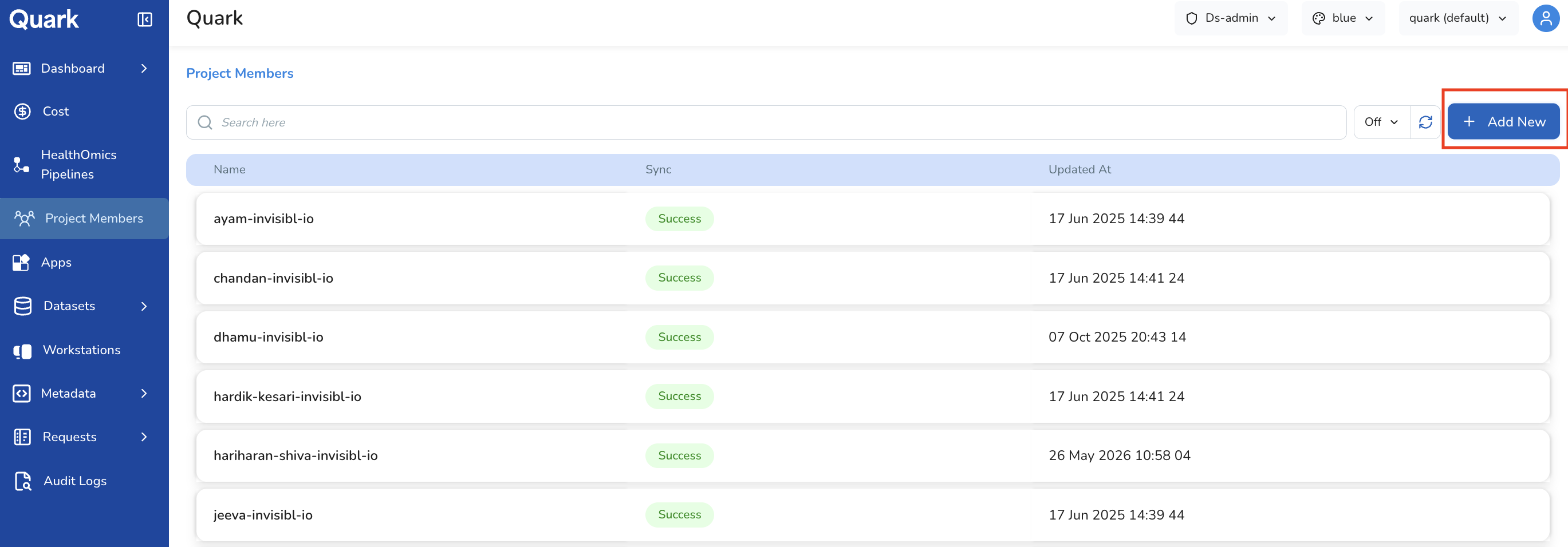 Screenshot: Project Members Add New