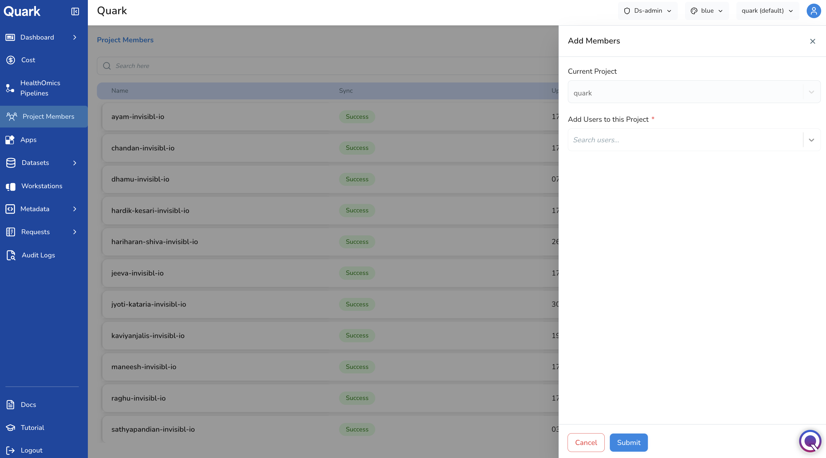 Screenshot: Project Members Add New