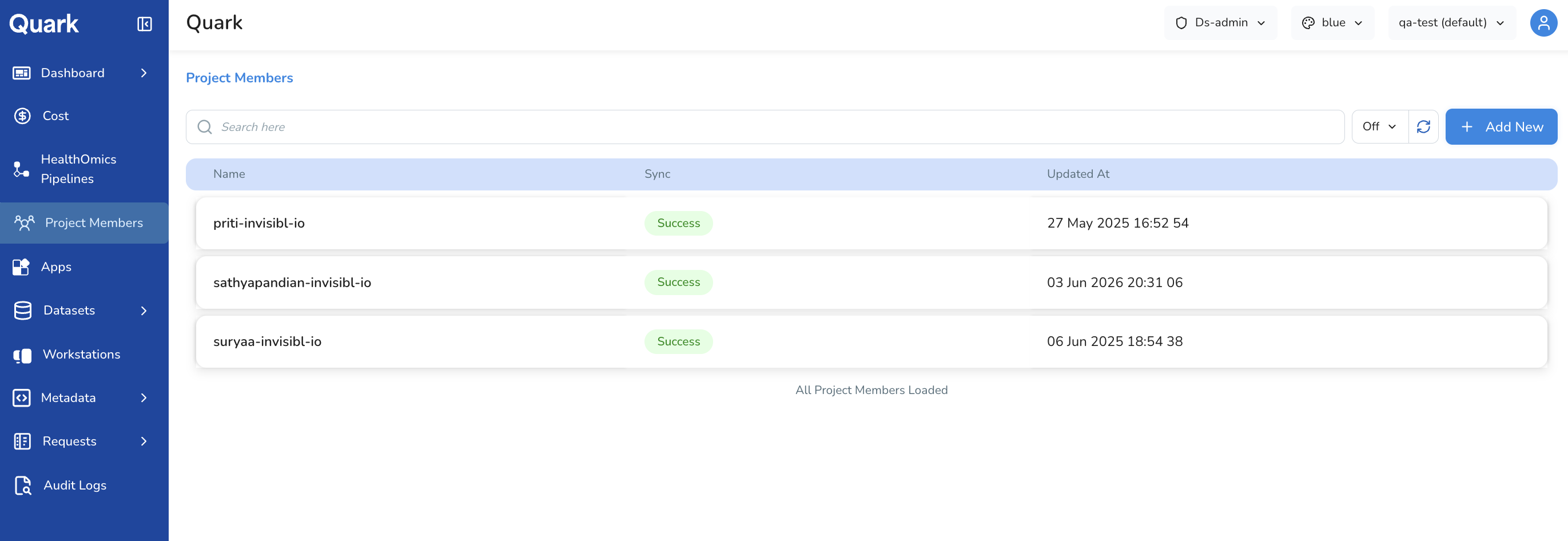 Screenshot: Project Members screen