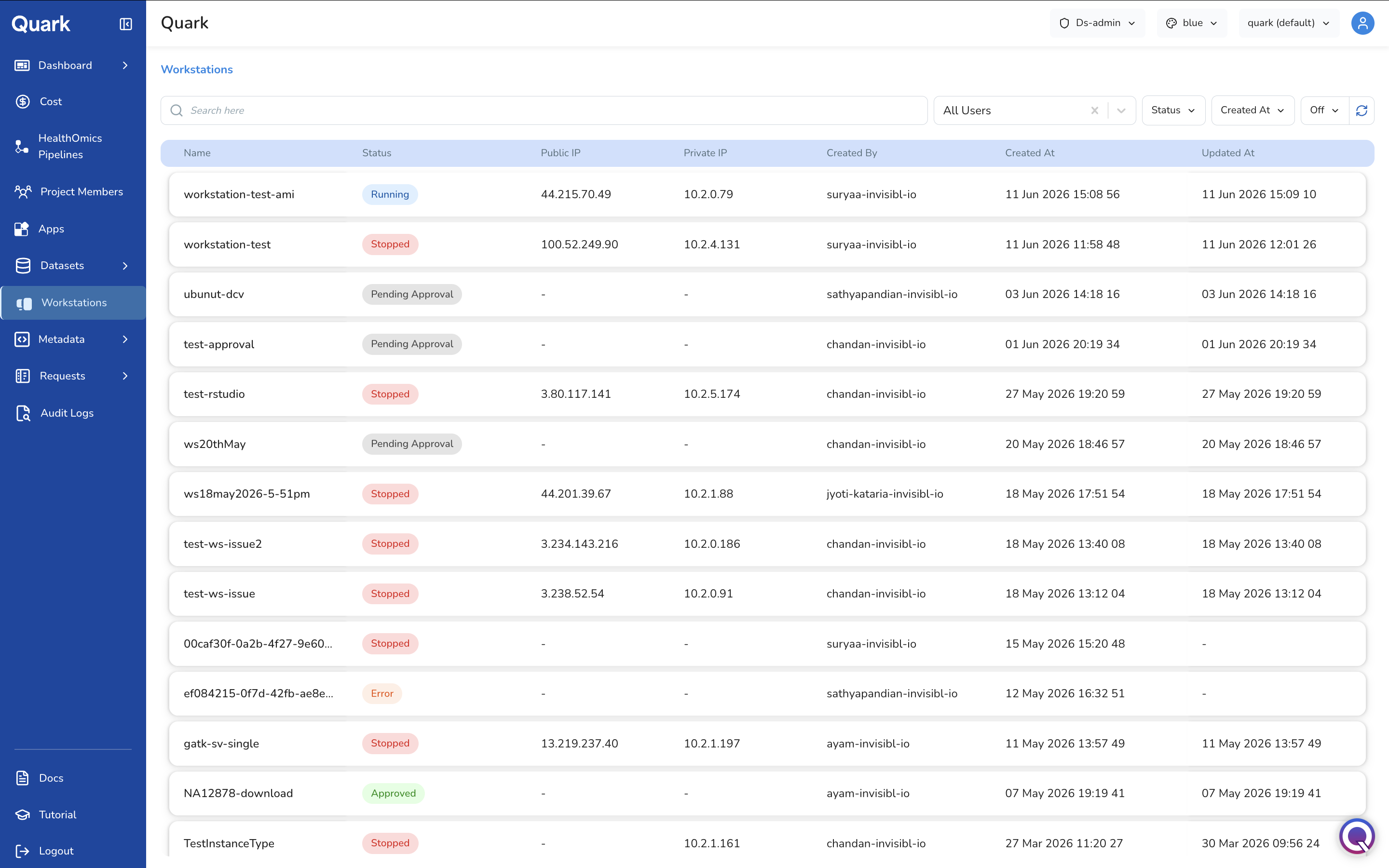 Screenshot: Workstations landing page