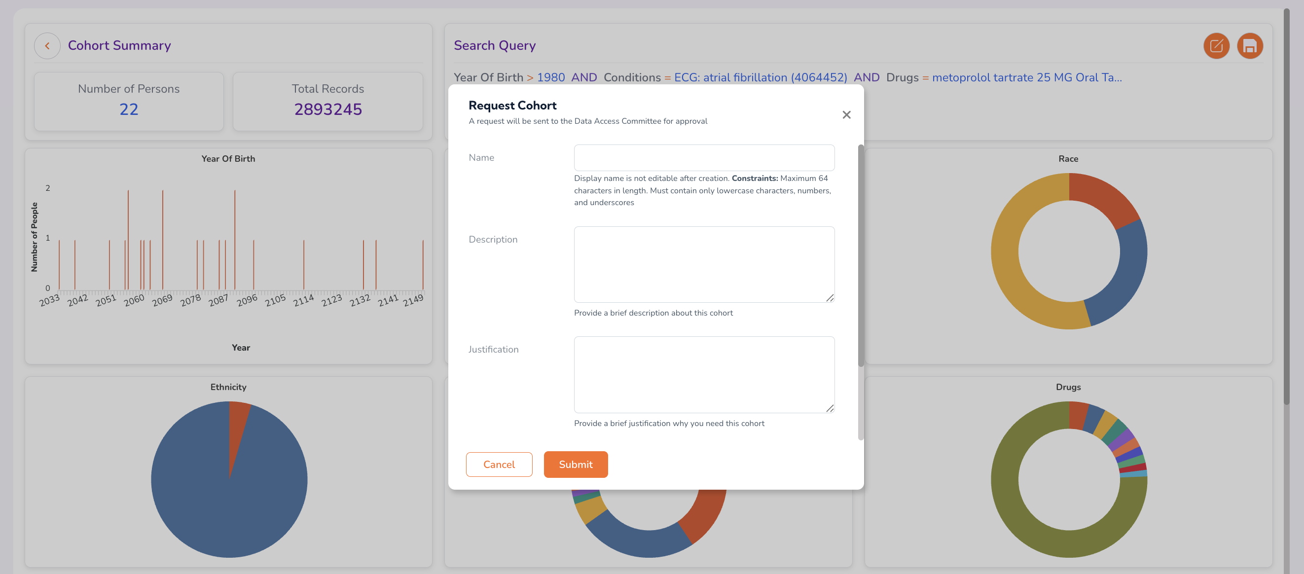 Screenshot: Cohort access request form