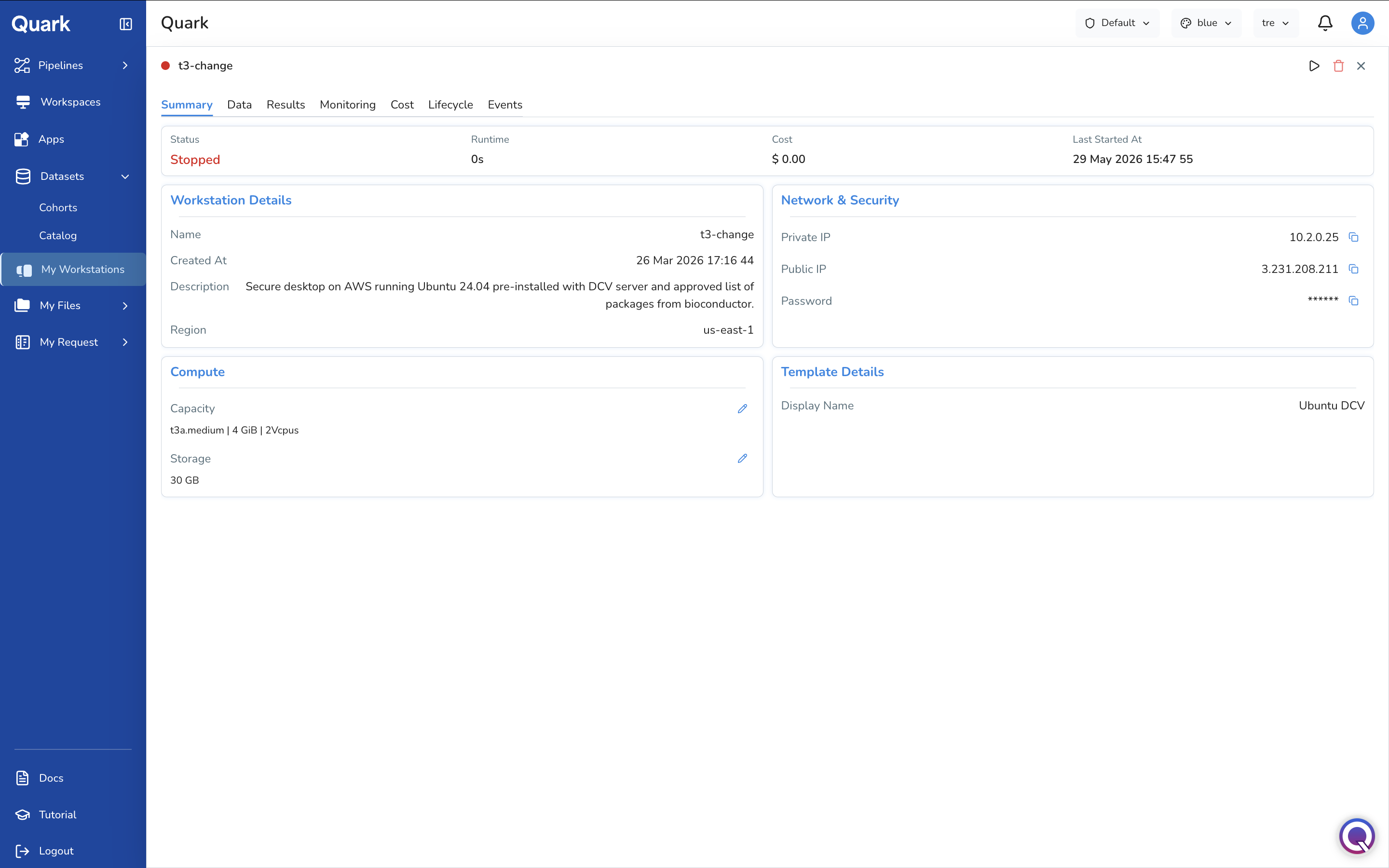 Screenshot: Workstation Summary