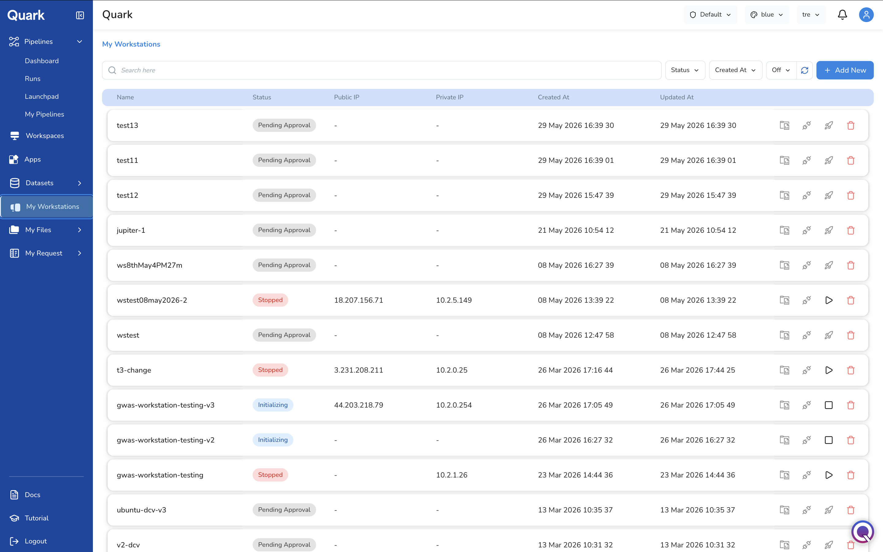 Screenshot: My Workstations
