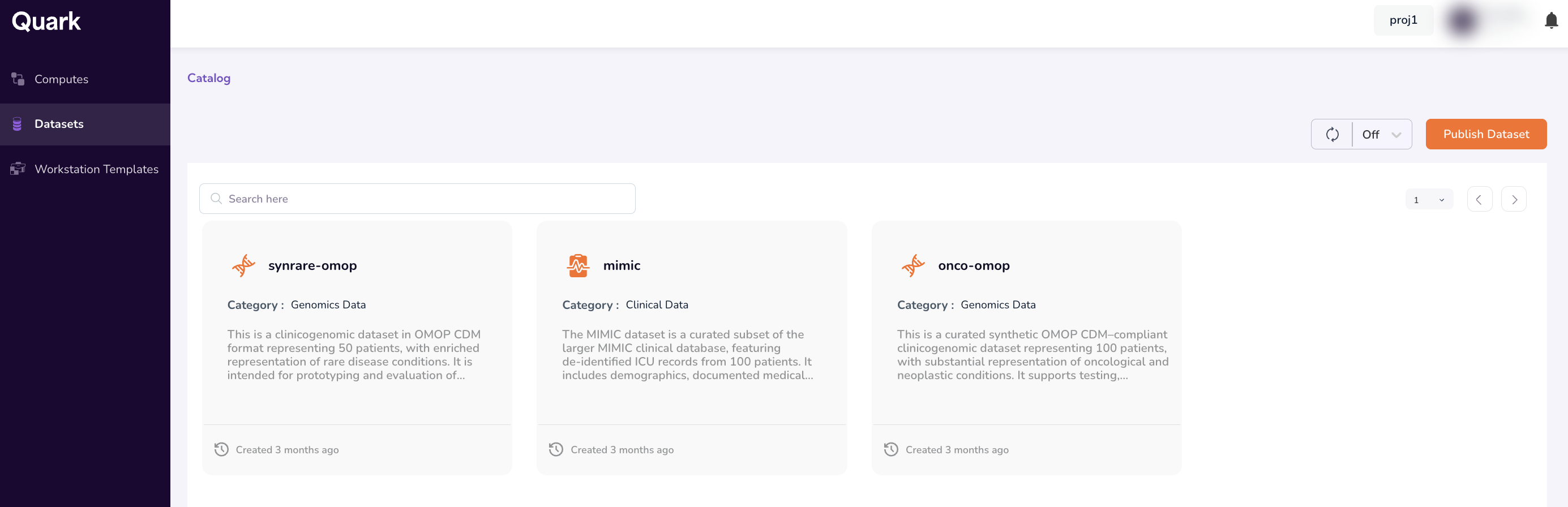 Datasets dashboard