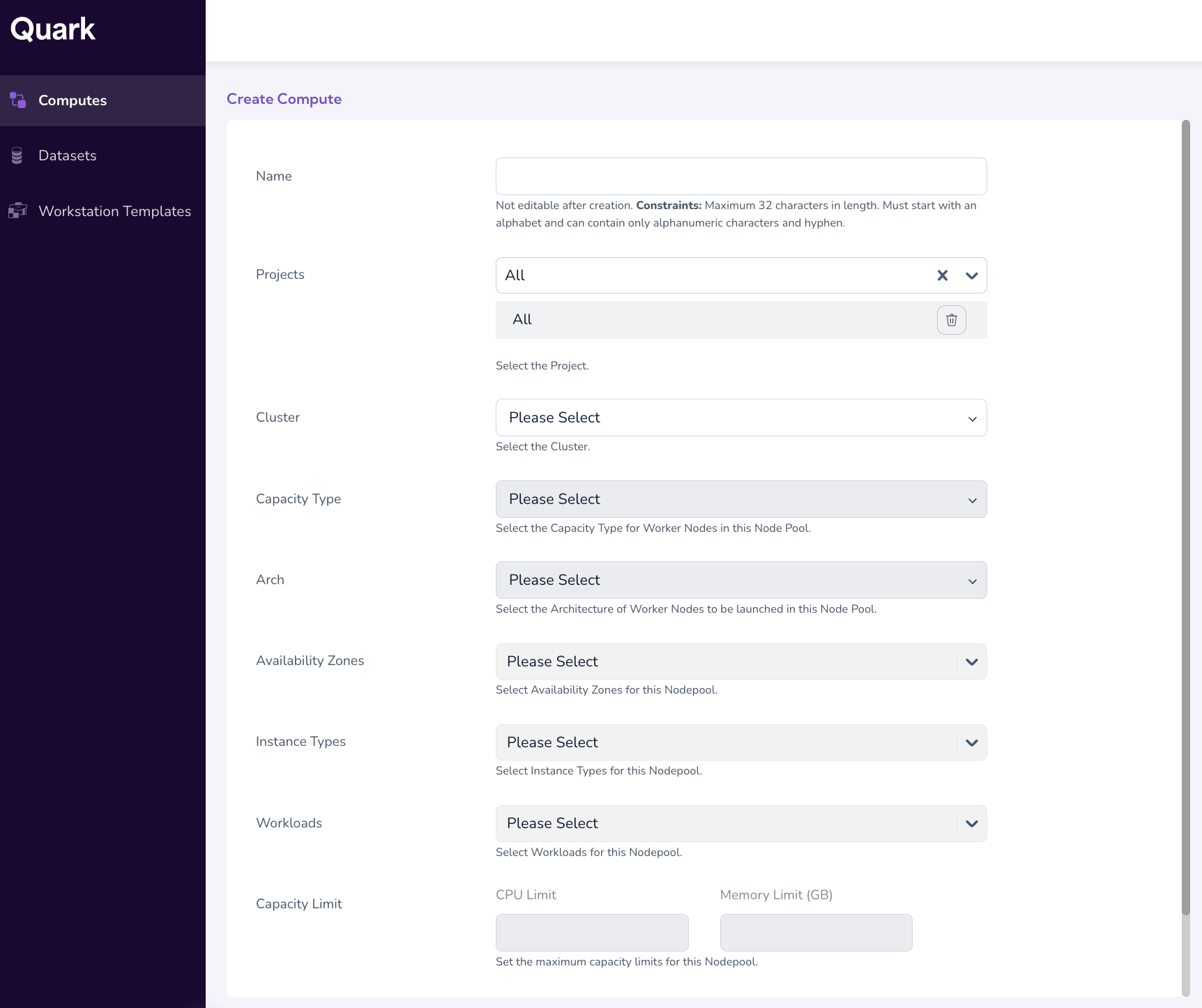 Computes dashboard