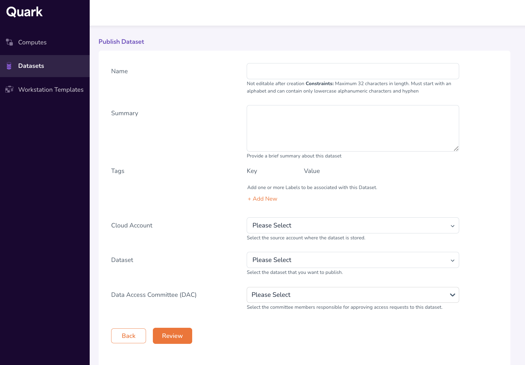 Datasets dashboard