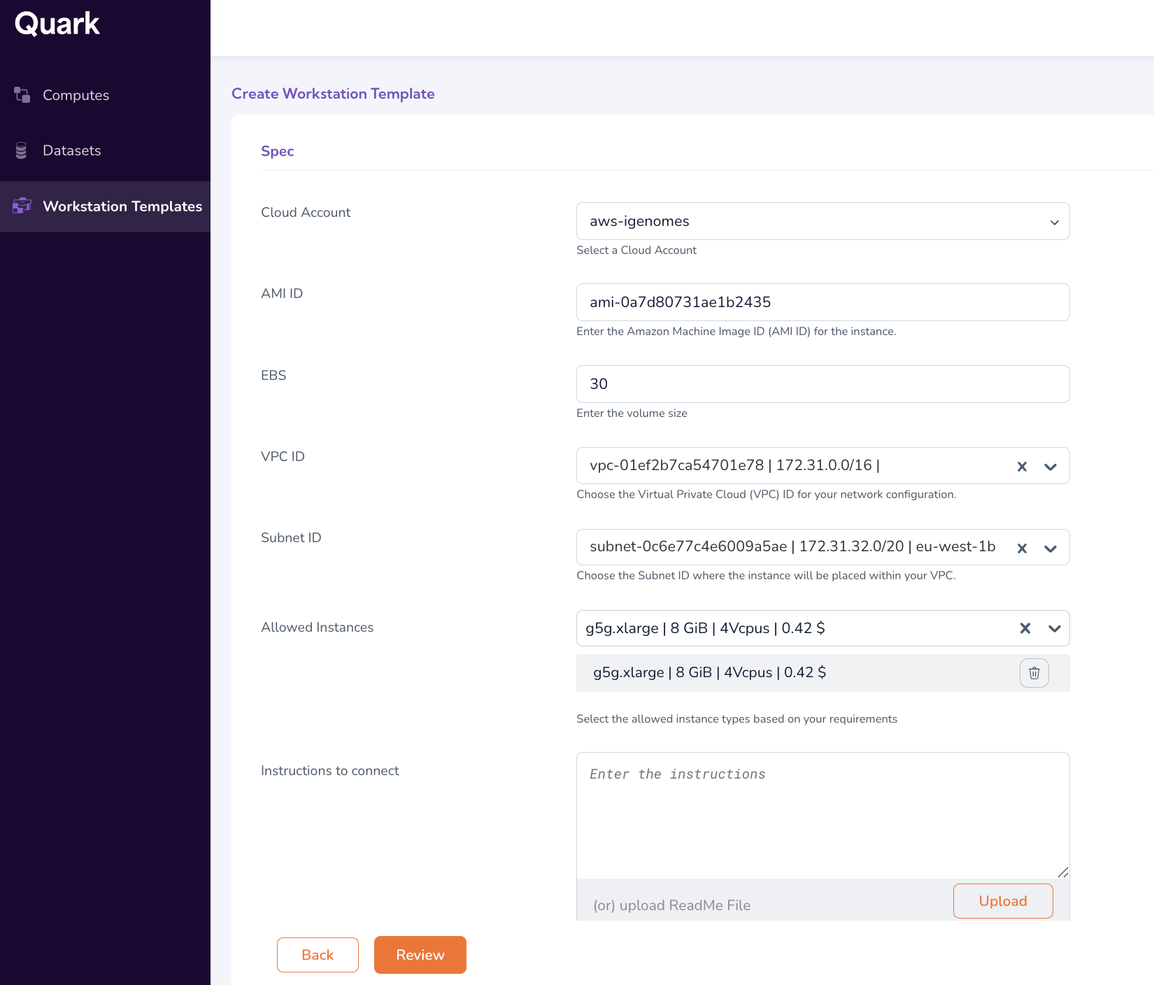 Add Workstation Template form