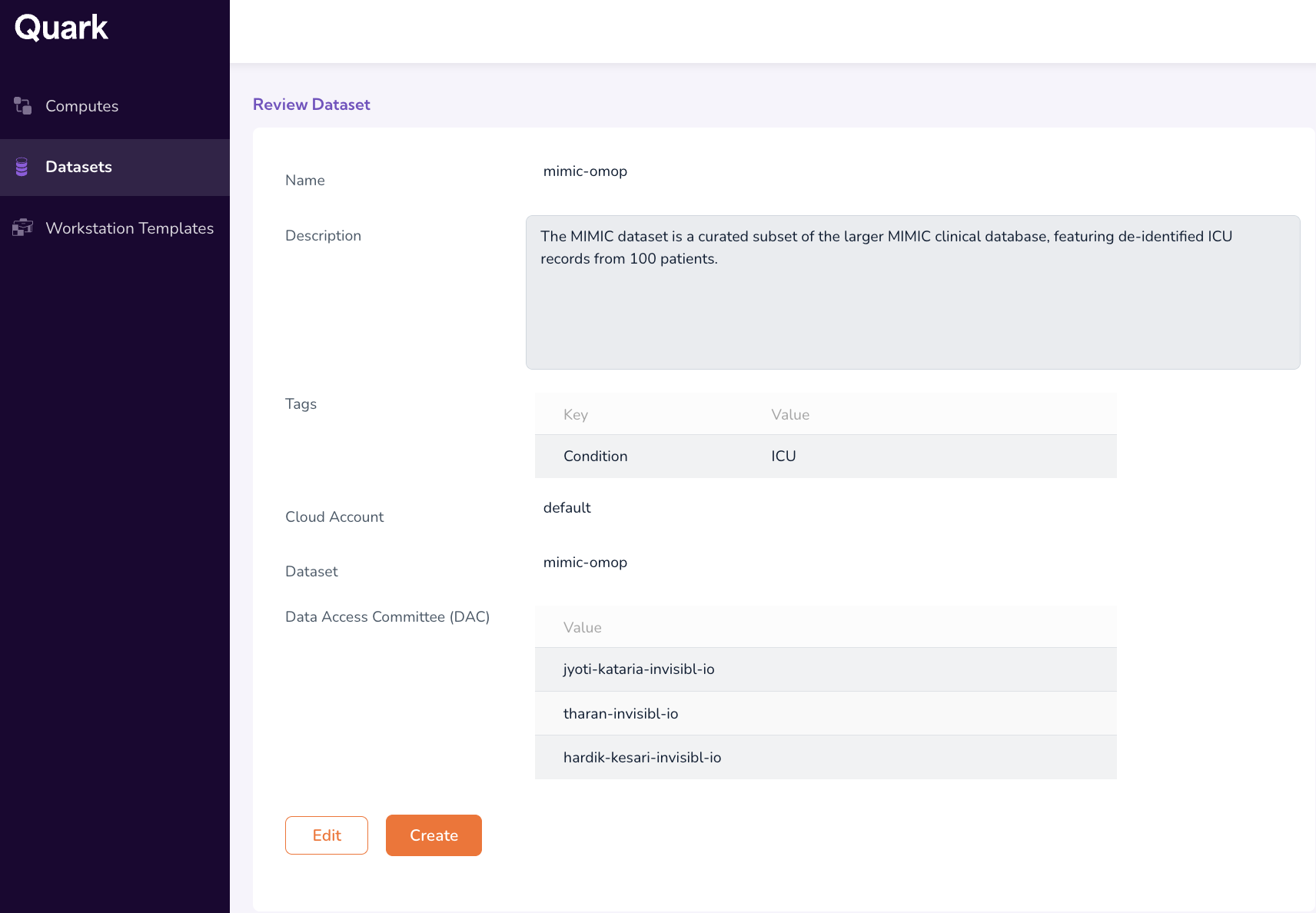 Publish Dataset form