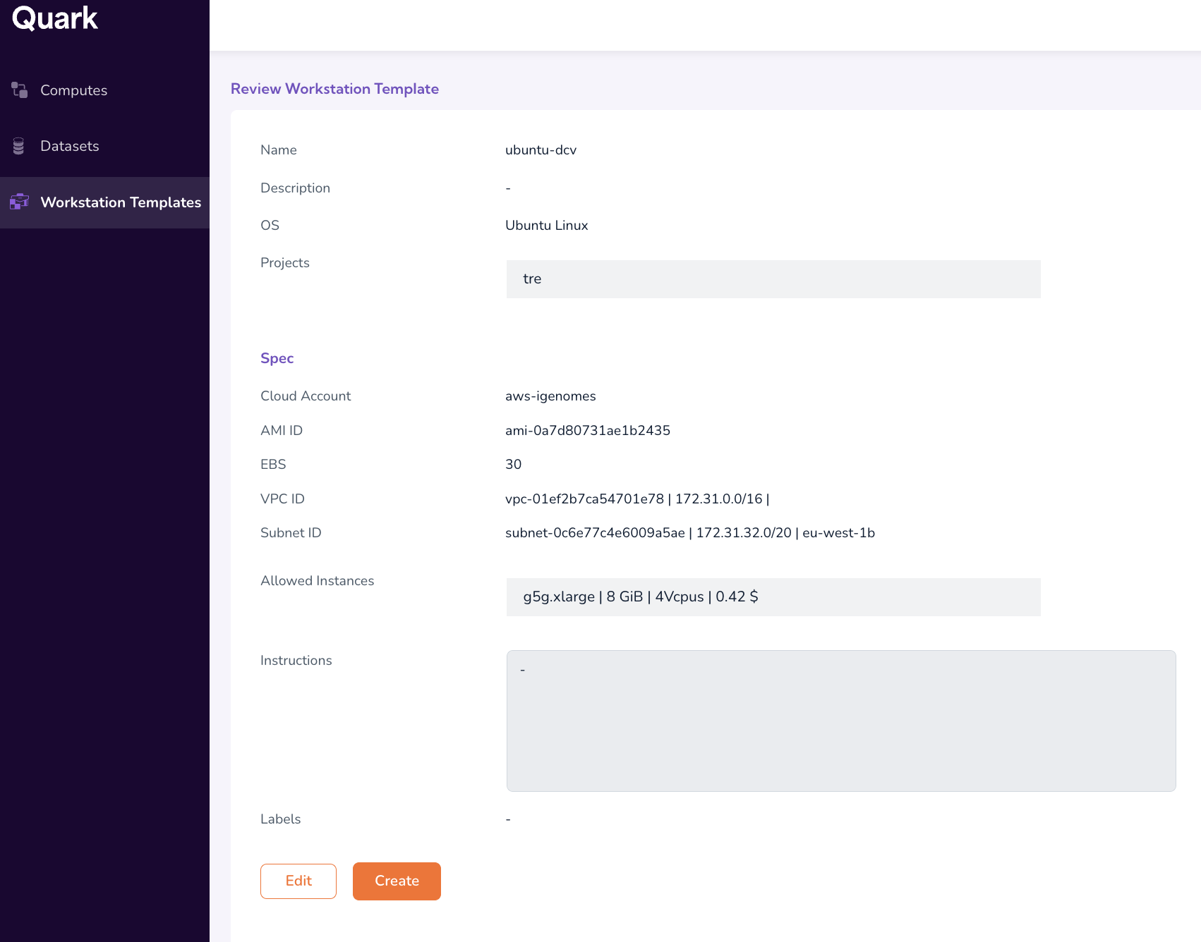 Add Workstation Template form