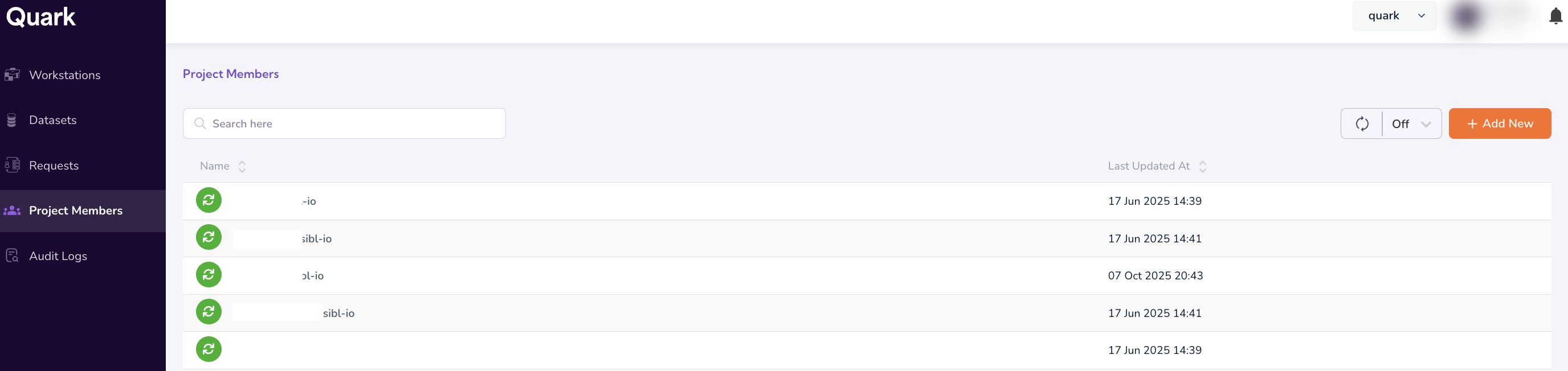 Project Members dashboard