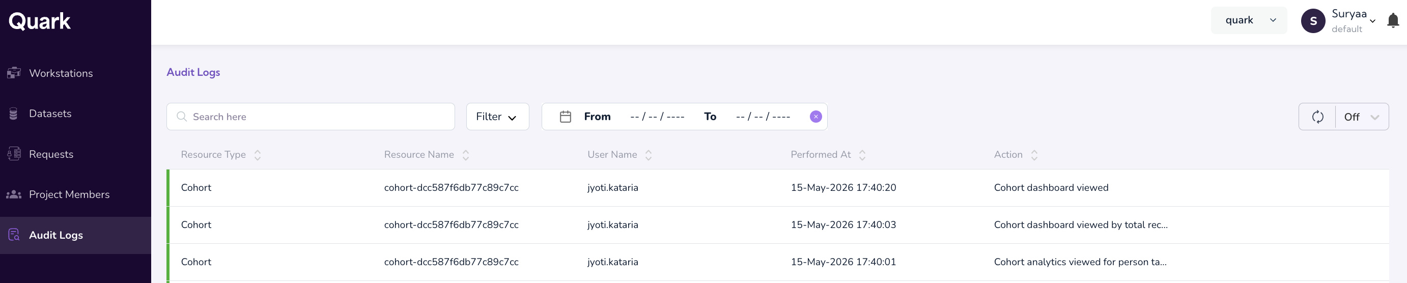 Audit Logs dashboard