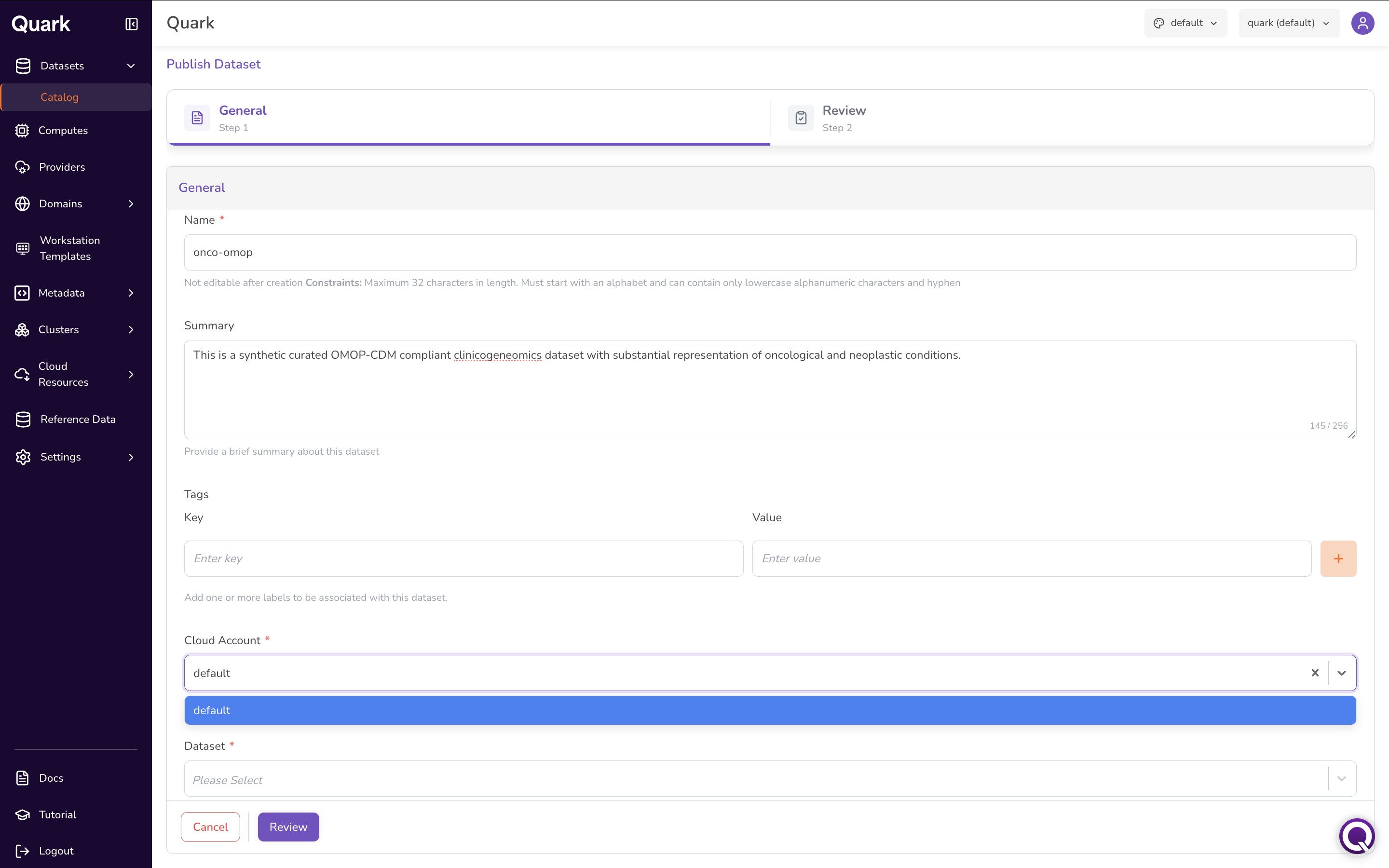 Datasets dashboard
