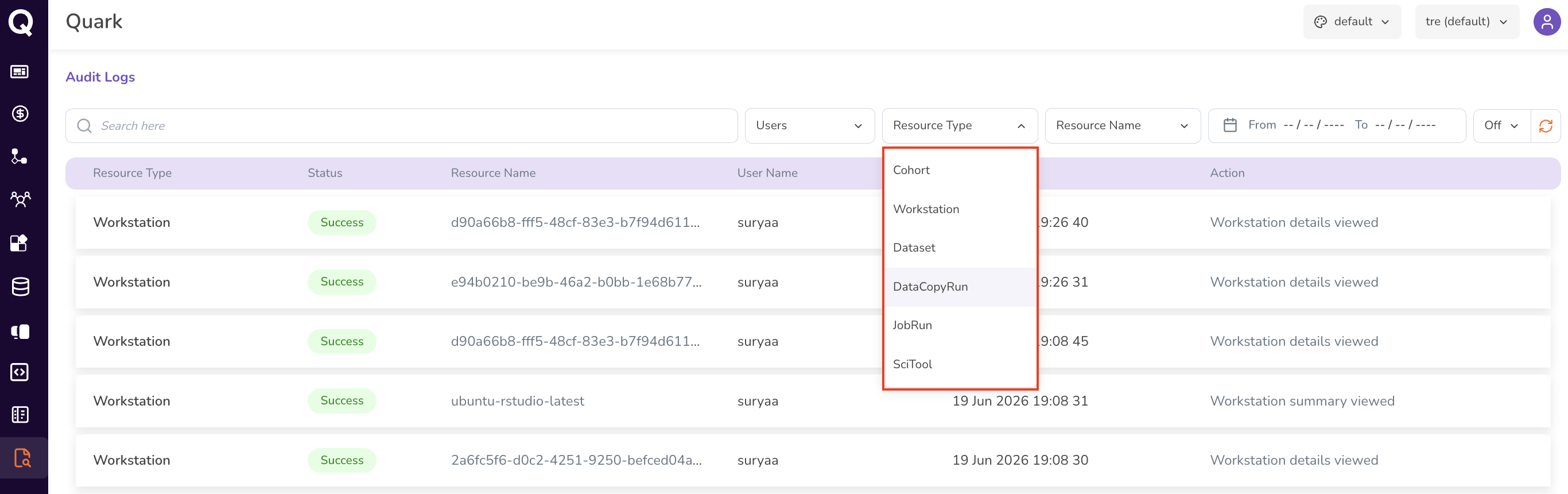 Screenshot of filter category