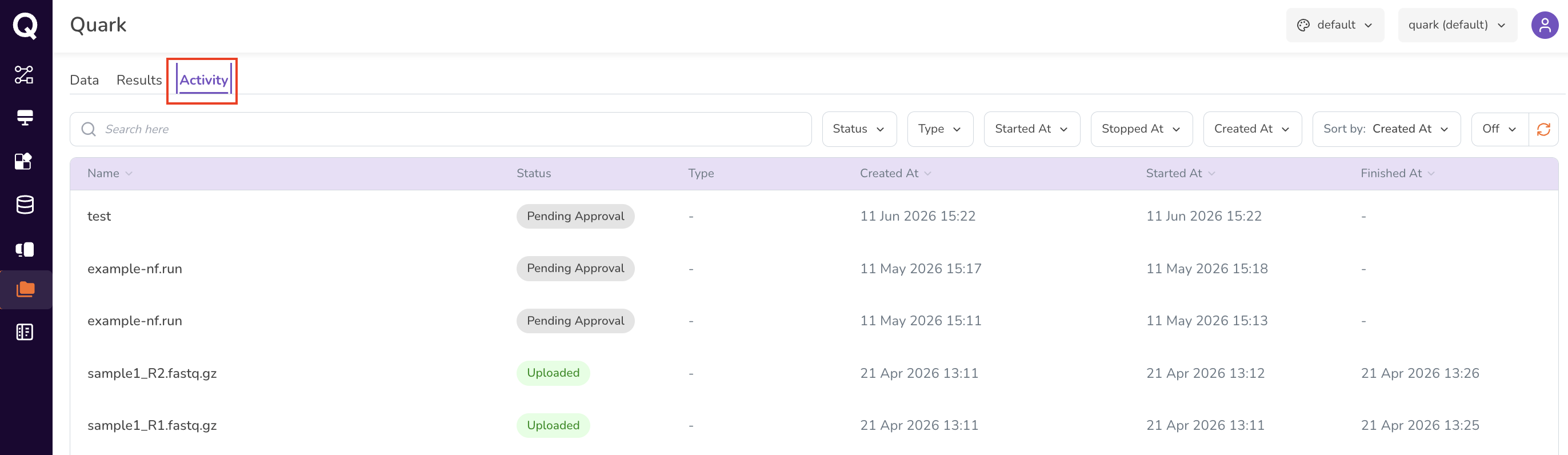 My Files Activity tab
