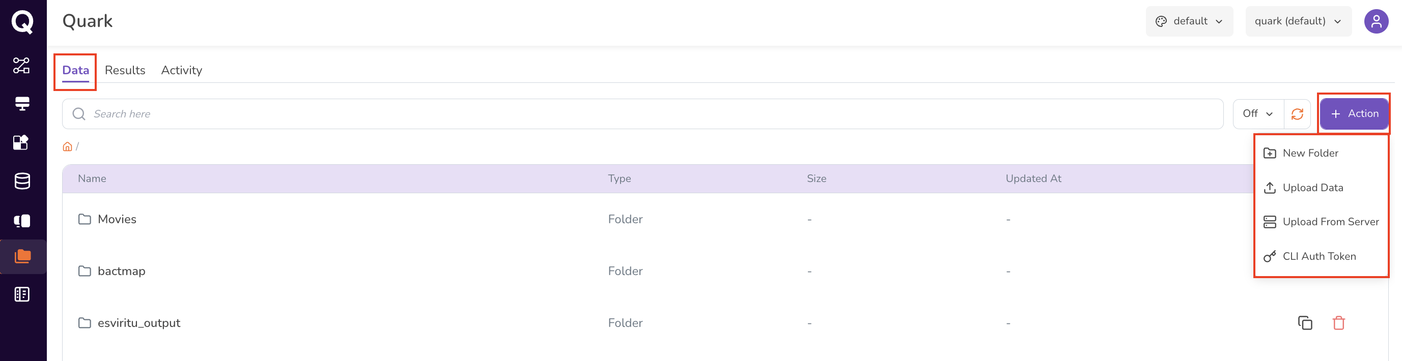 Data upload actions