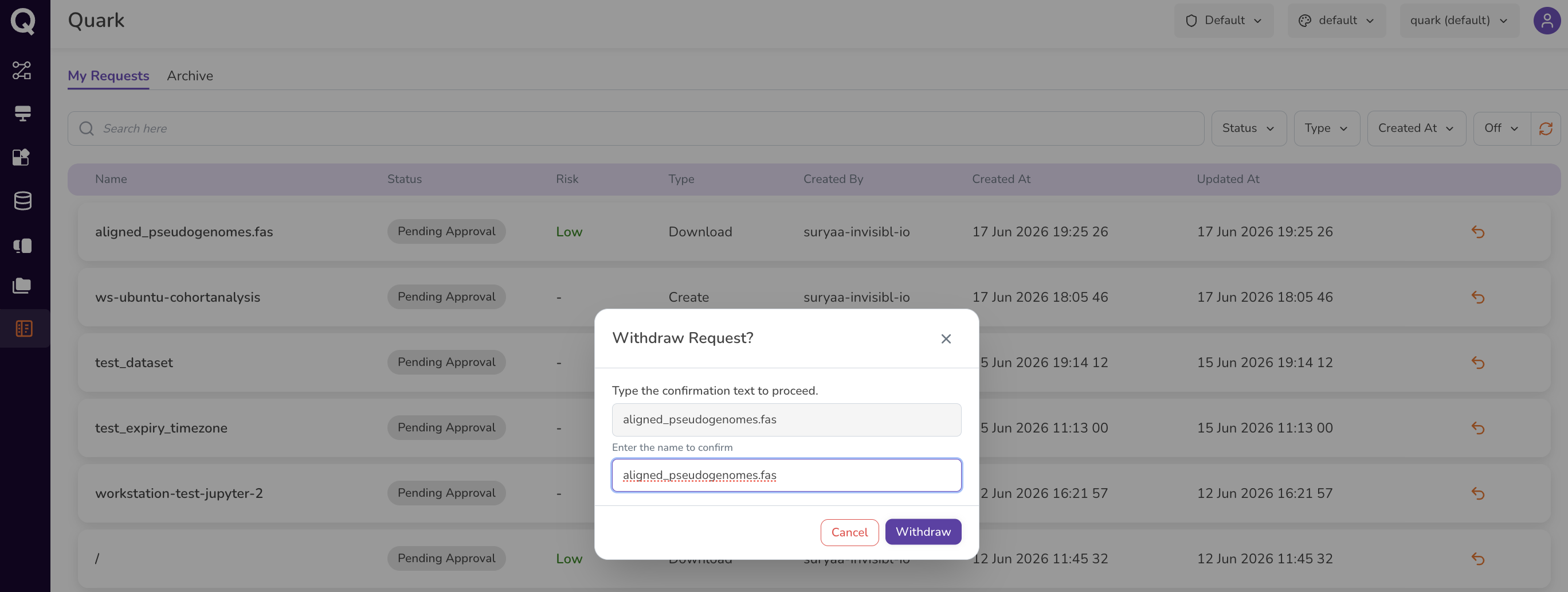 Withdrawing a request