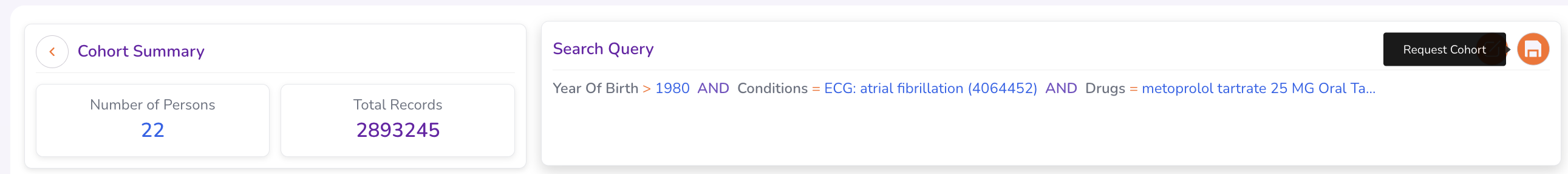 Save Cohort icon on the Cohort Summary dashboard