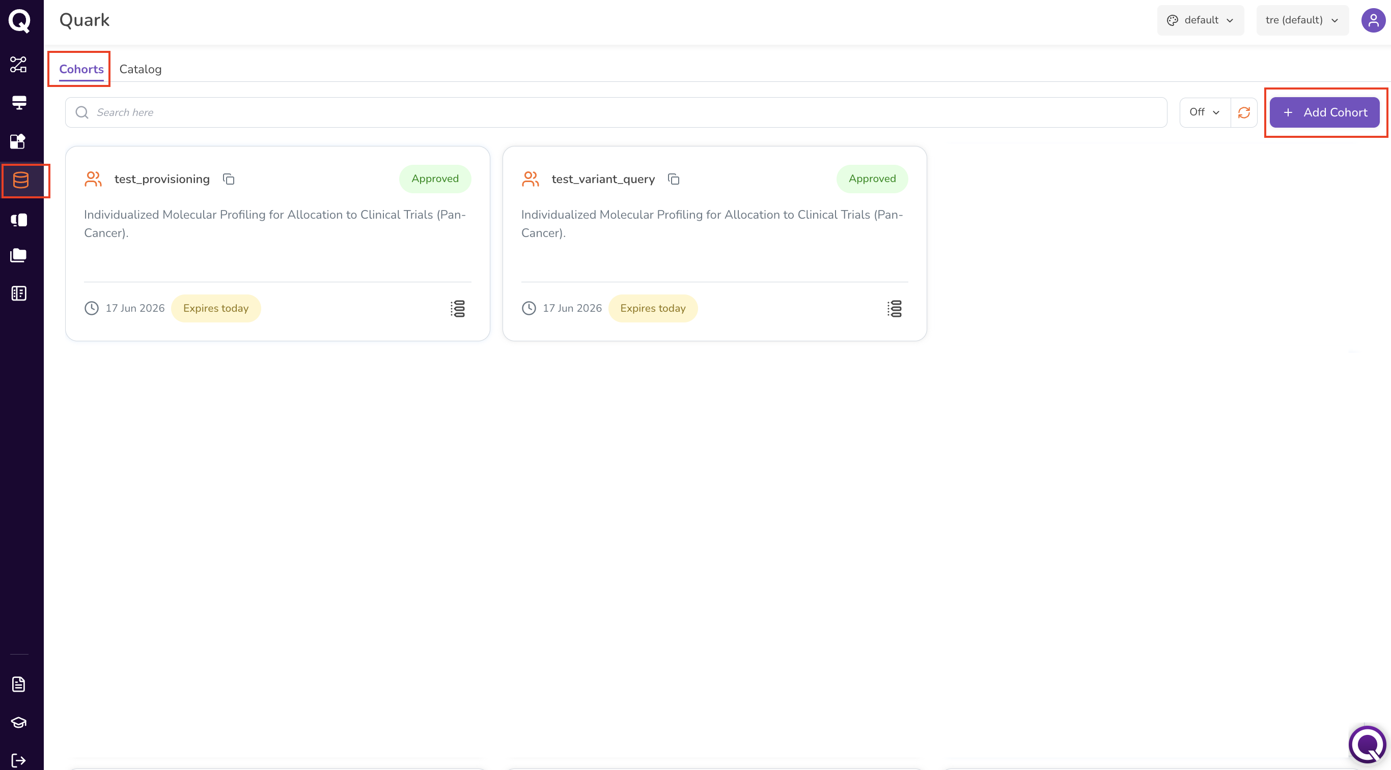 Cohorts tab with Add Cohort button