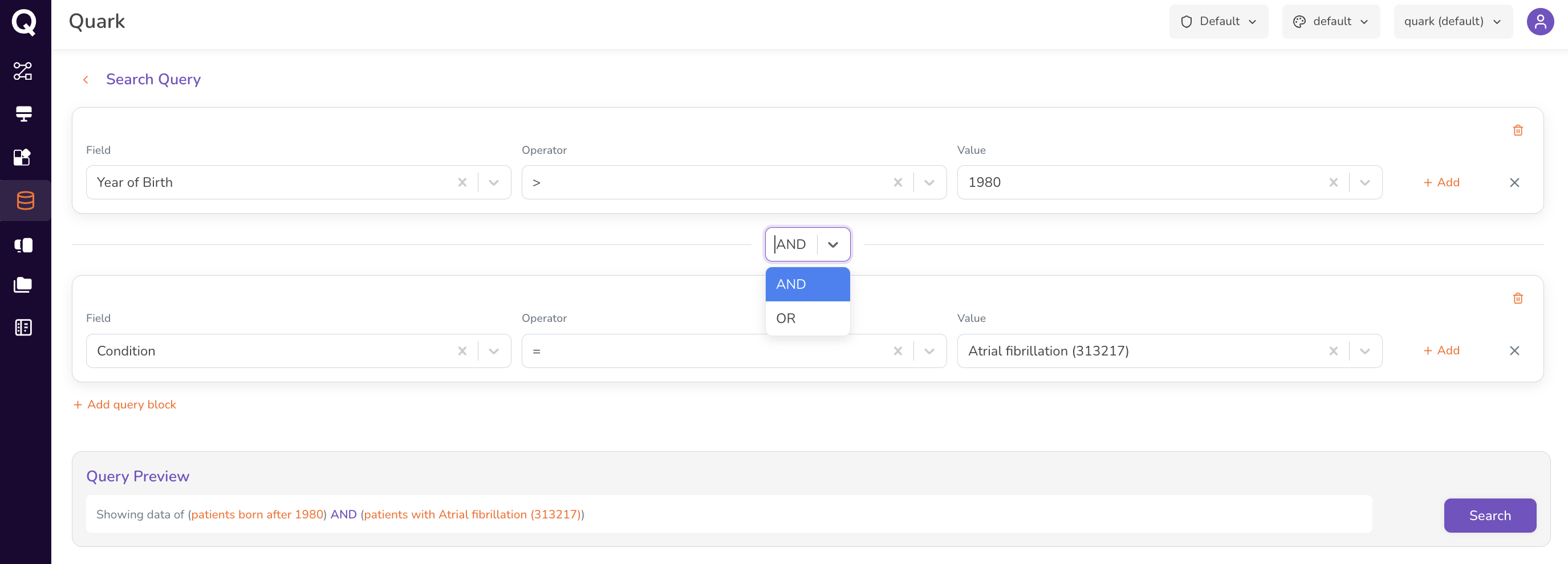 Query Builder with multiple criteria