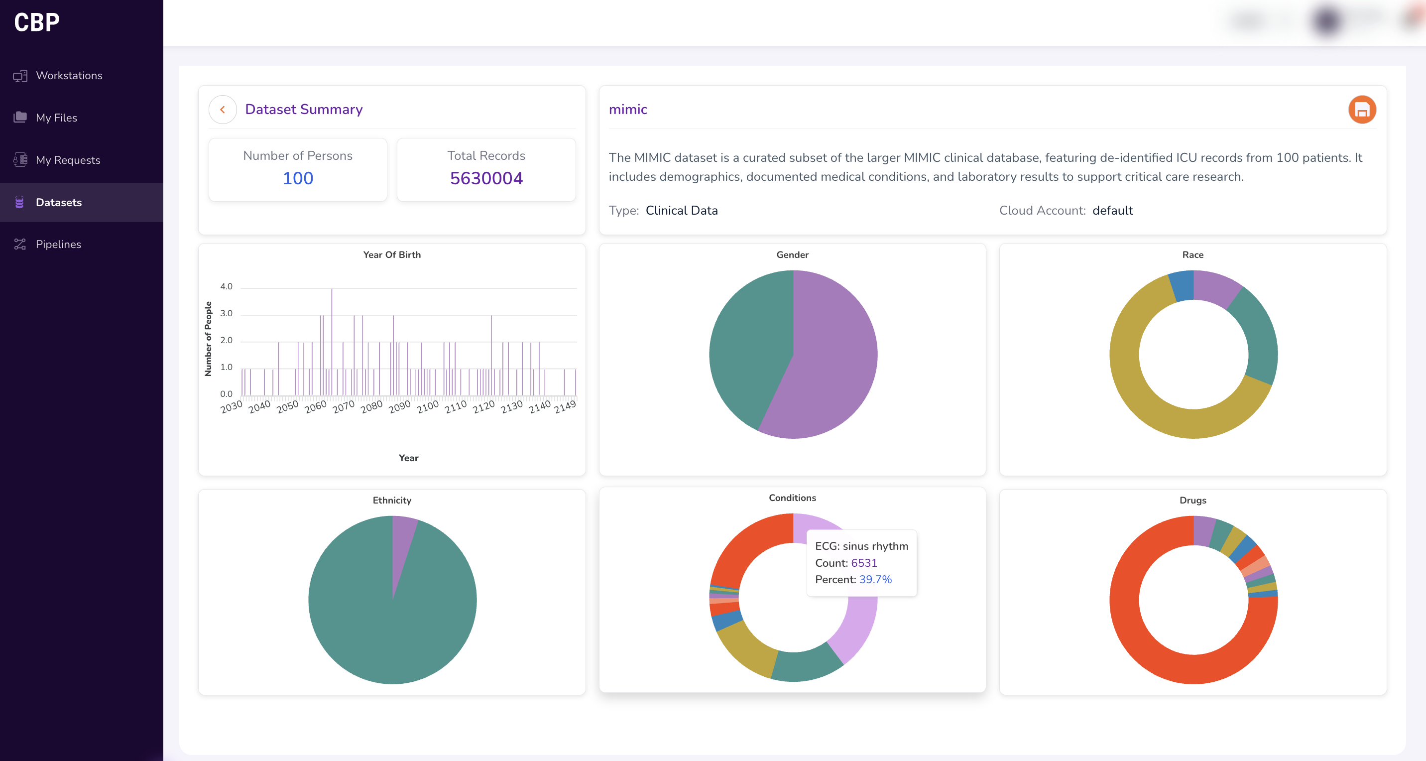 Hovering over Dataset Summary visualisations for details
