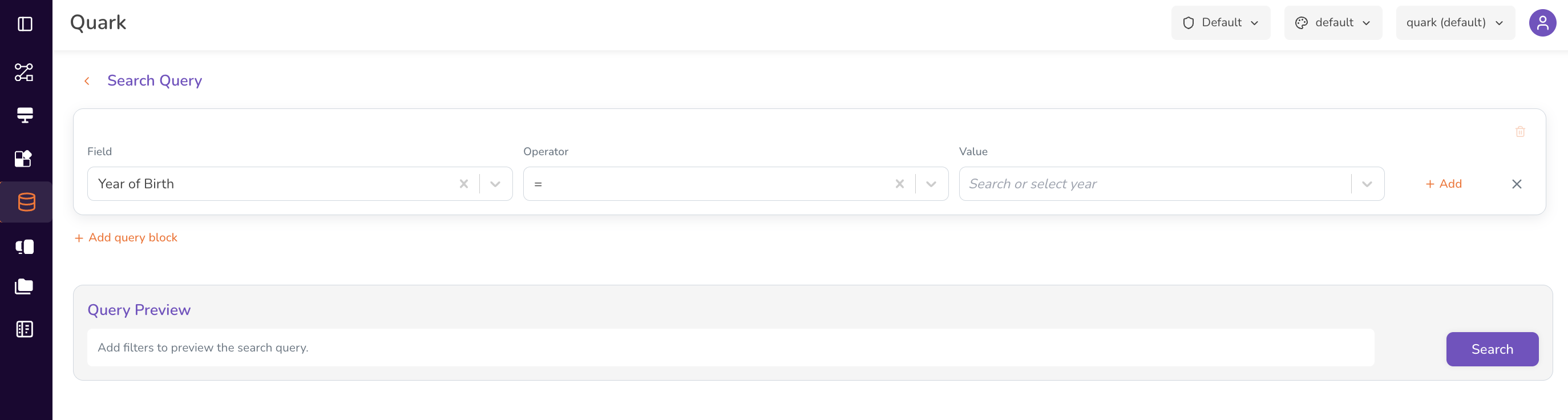 Quary builder interface