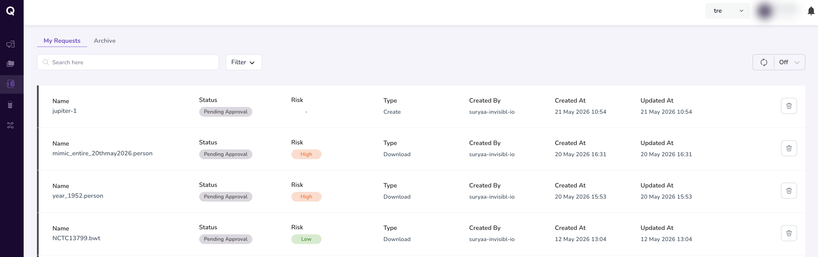 My Requests Dashboard