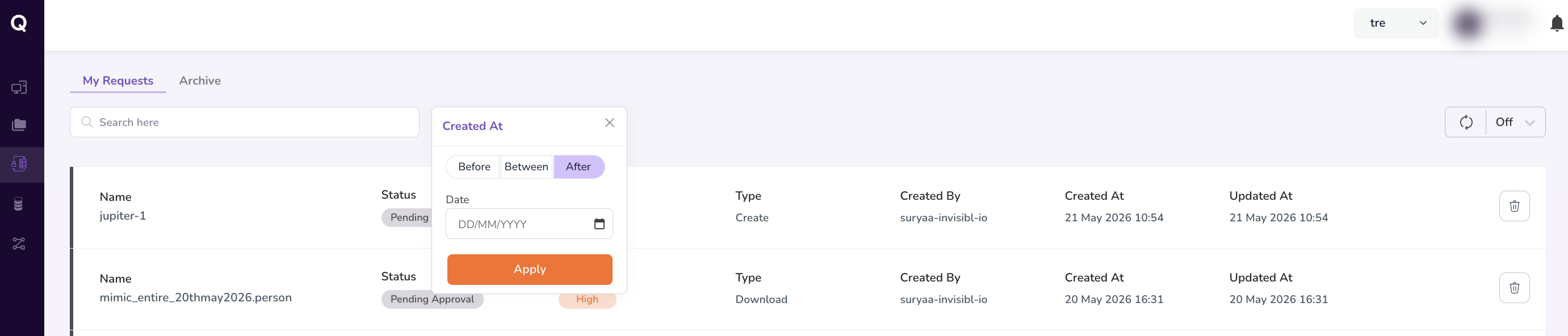 My Requests Dashboard