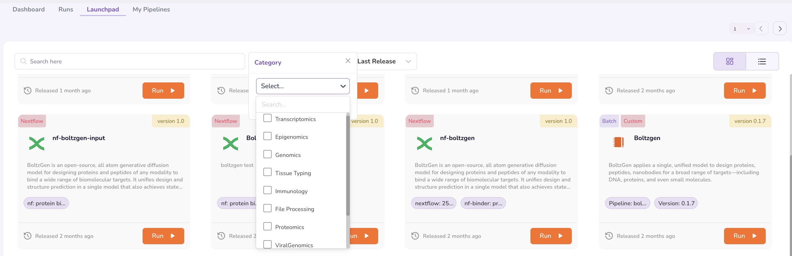 Pipelines Launchpad Filter Example