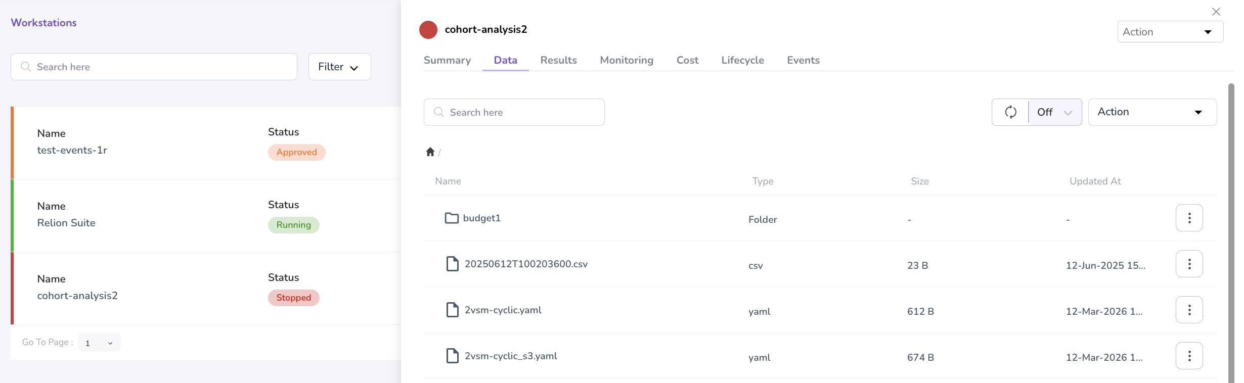 Workstation showing Data tab